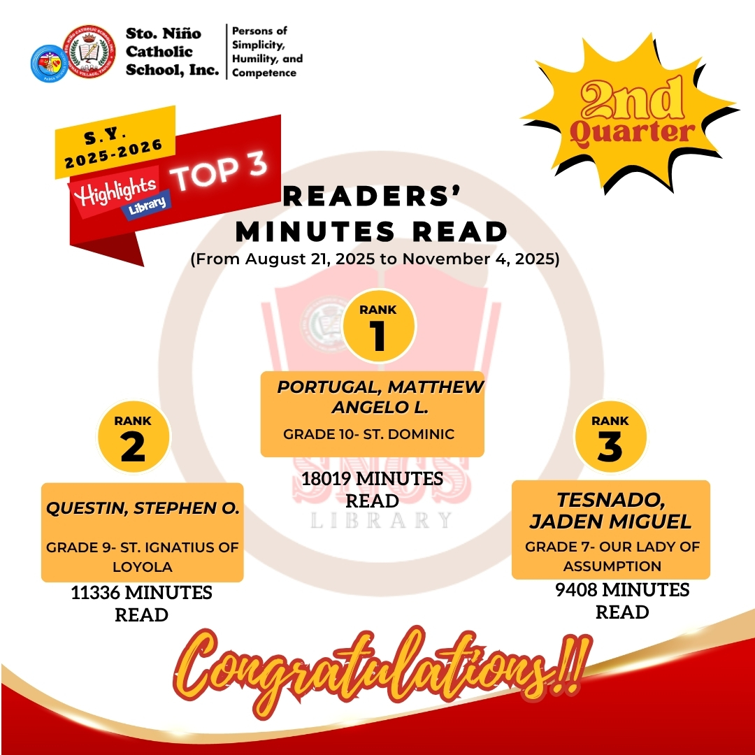 📚 Congratulations to... - Sto. Niño Catholic School Library | Facebook