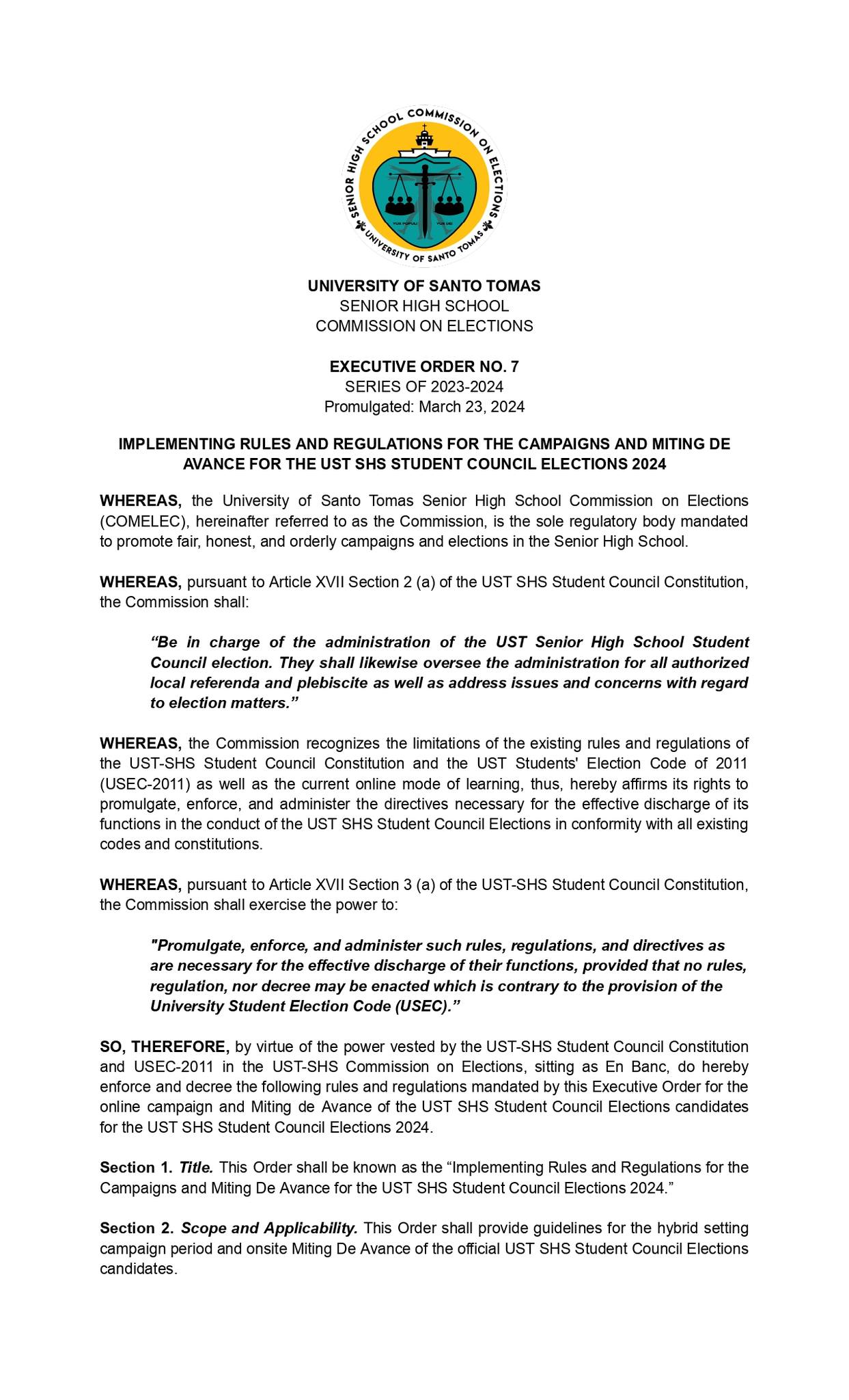 📋 IMPLEMENTING RULES AND... - UST SHS Commission on Elections | Facebook