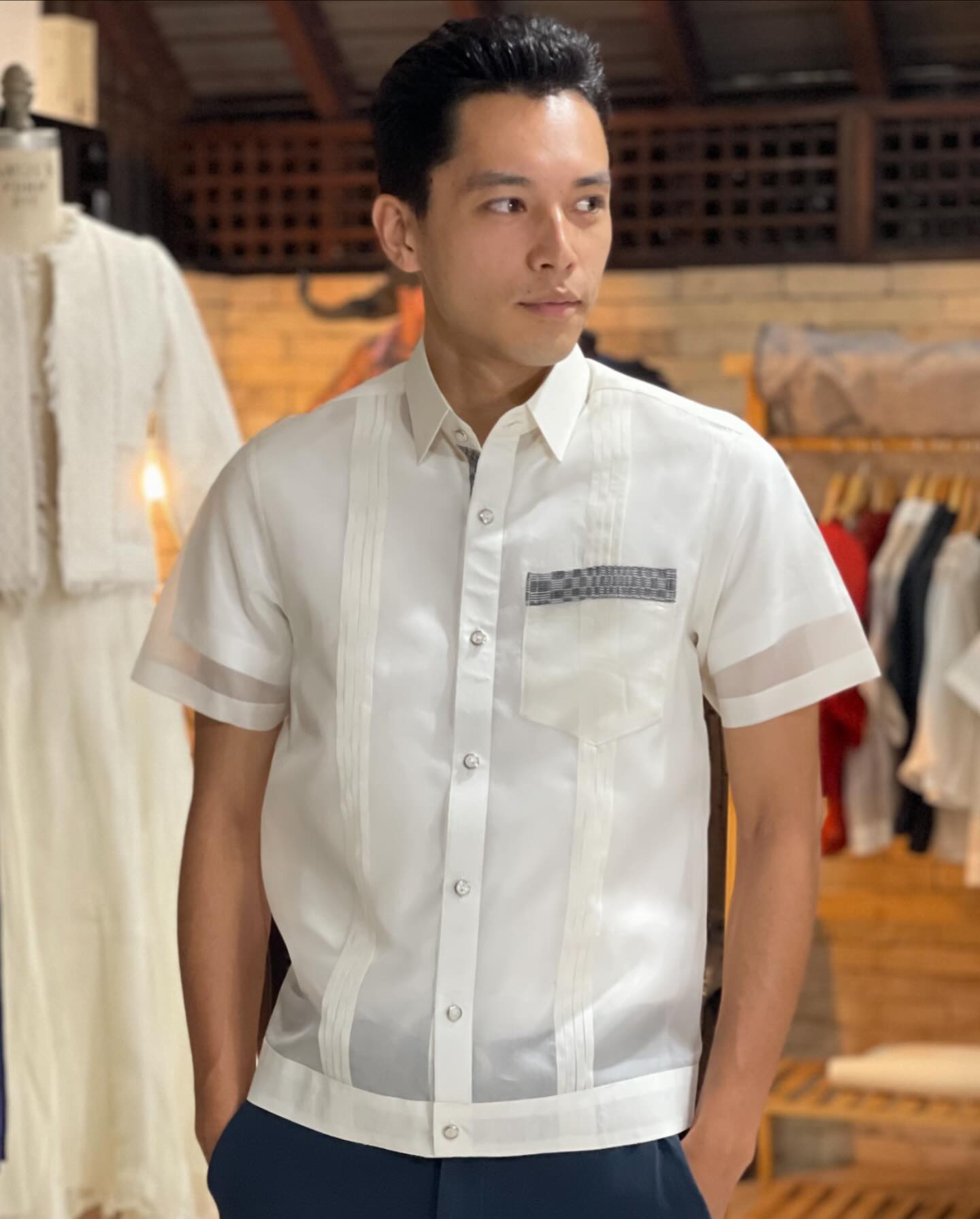 Nina Corpuz - Our jusi barongs with subtle inabel details...