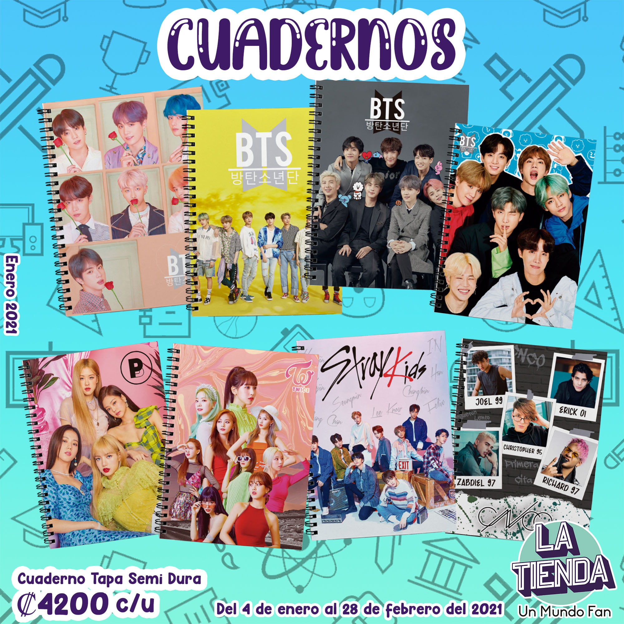 CUADERNOS de: BTS, Black Pink, Stray Kids, Twice 📚 También bultos