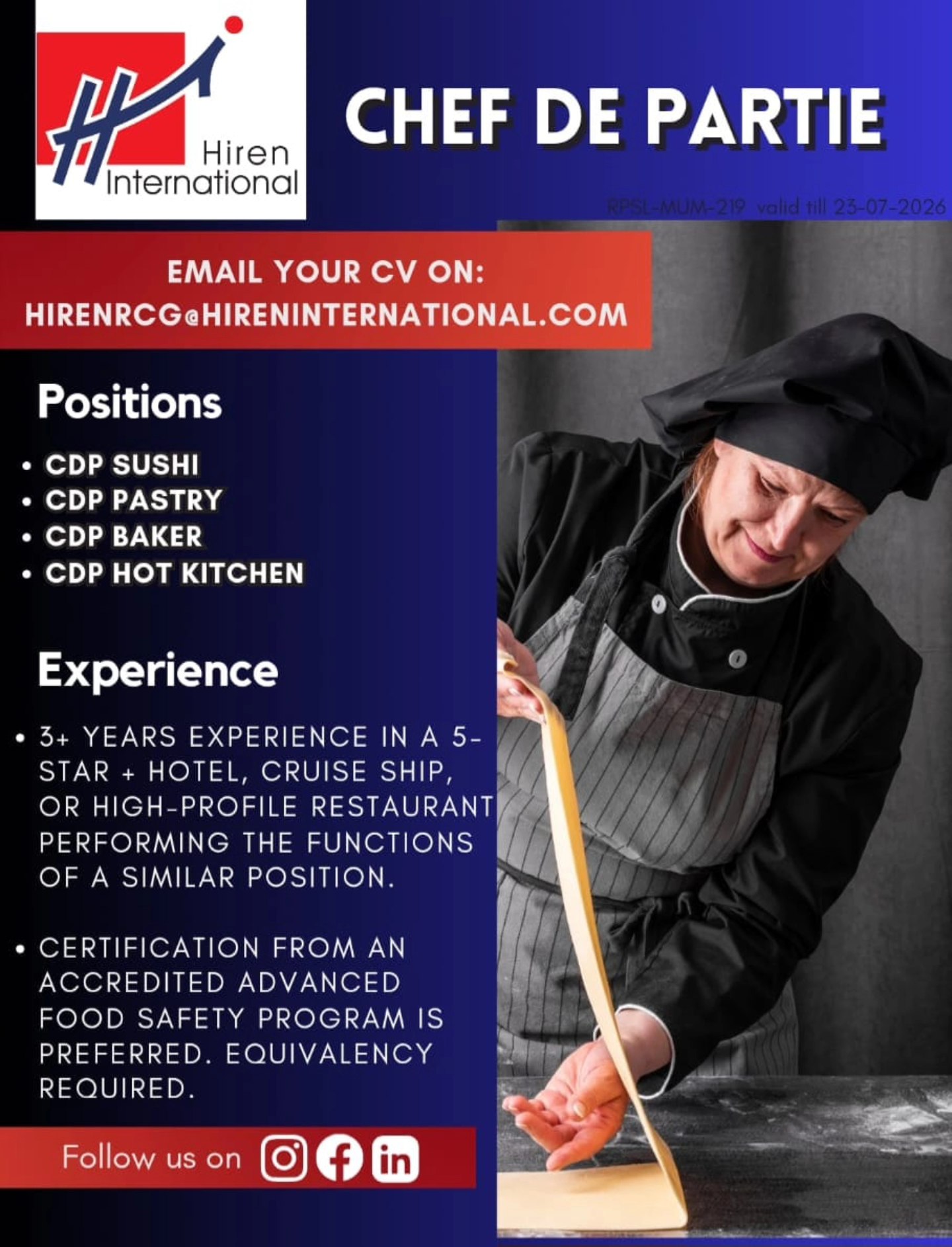 Hiren - 🔹Job Profile: 🔸CDP Sushi 🔸CDP Pastry 🔸CDP Baker 🔸CDP Hot ...