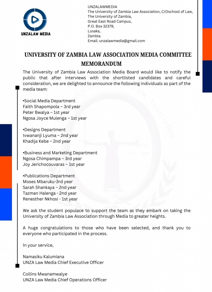 Congratulations... - The University of Zambia Law Association | Facebook