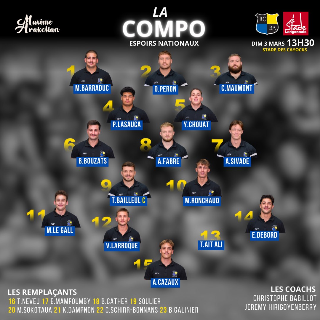 LES COMPOS ⚔️ Voici... - Rugby Club Bassin d'Arcachon RCBA
