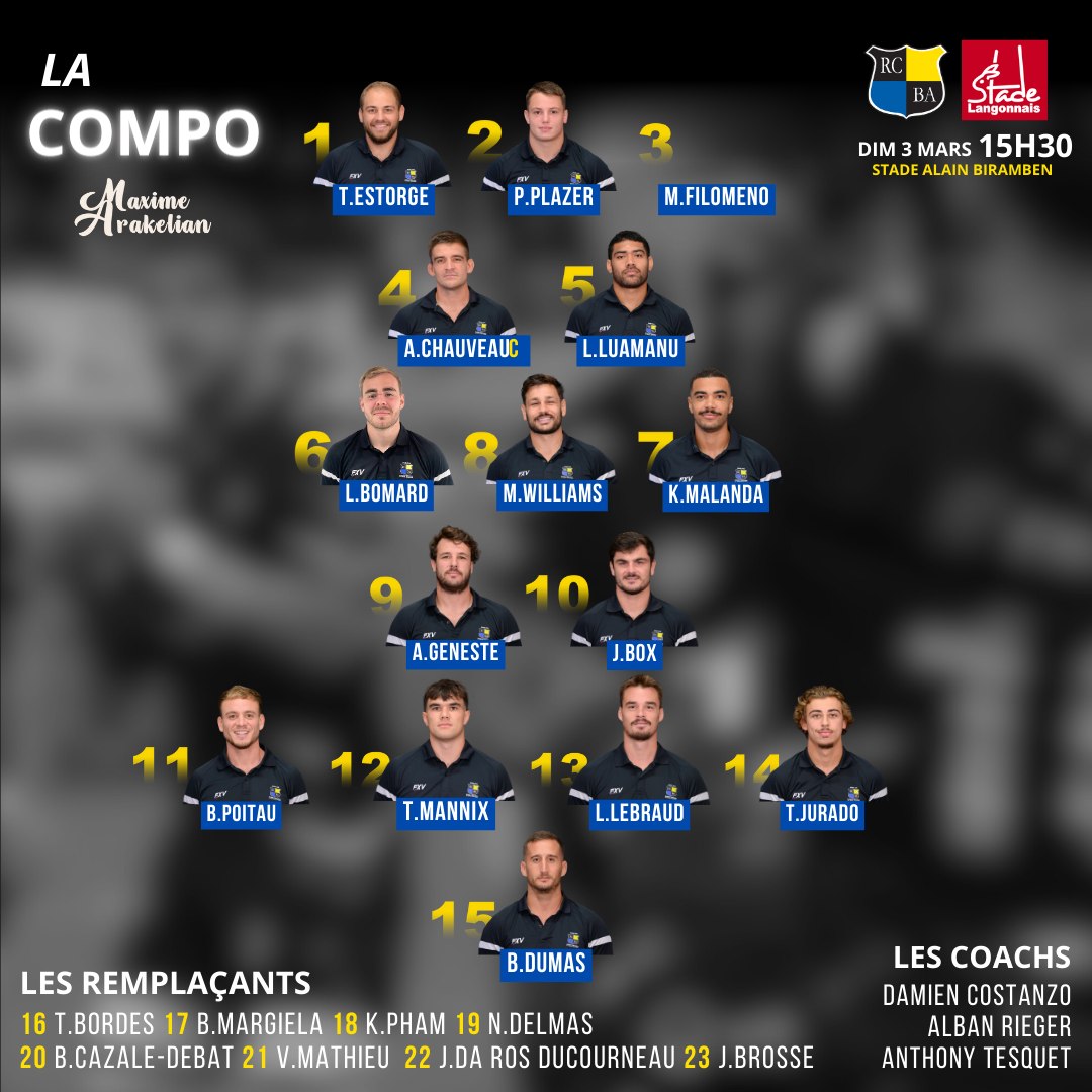LES COMPOS ⚔️ Voici... - Rugby Club Bassin d'Arcachon RCBA
