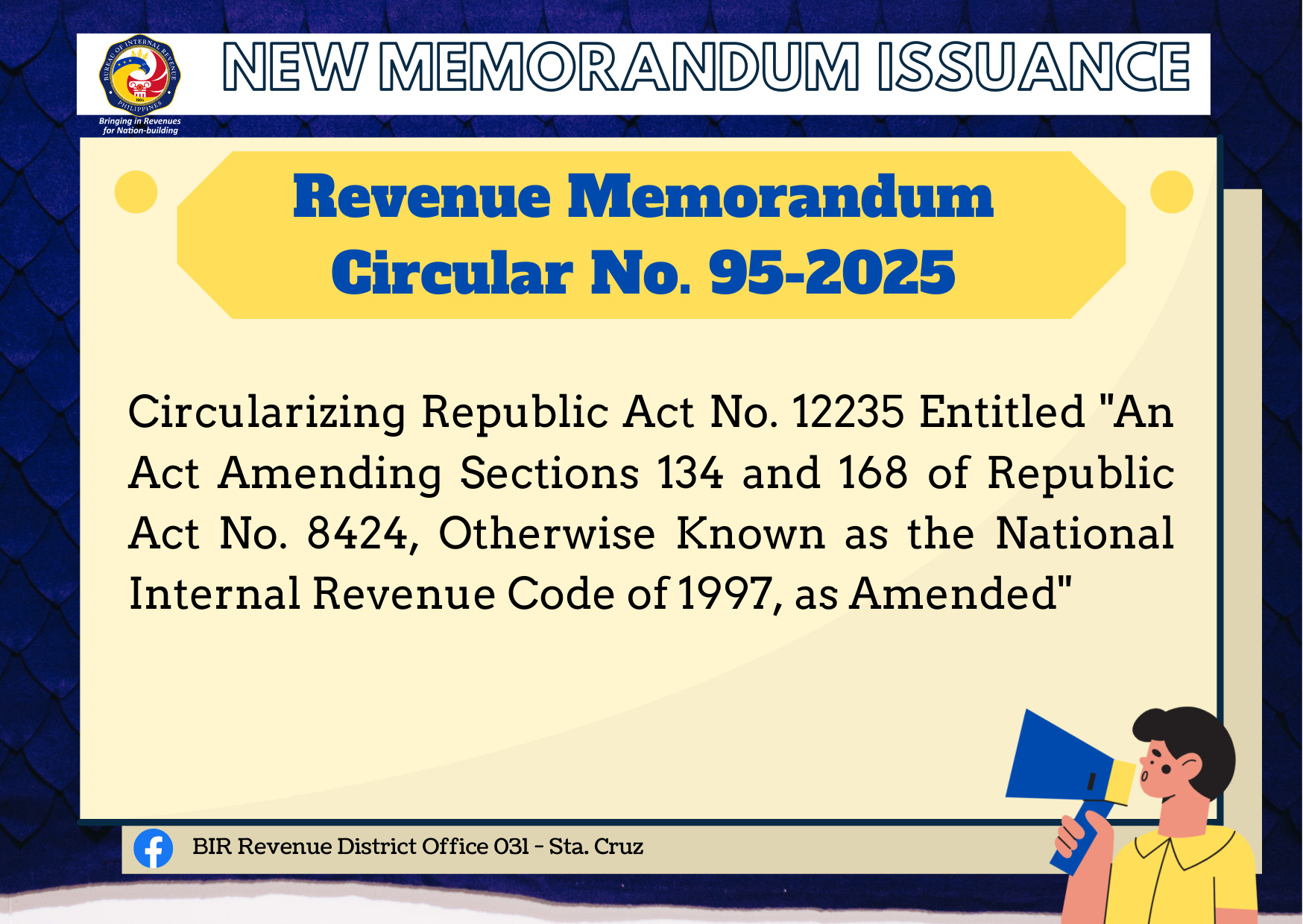 BIR - 📢Revenue Memorandum Circular No. 95-2025 Circularizing Republic ...