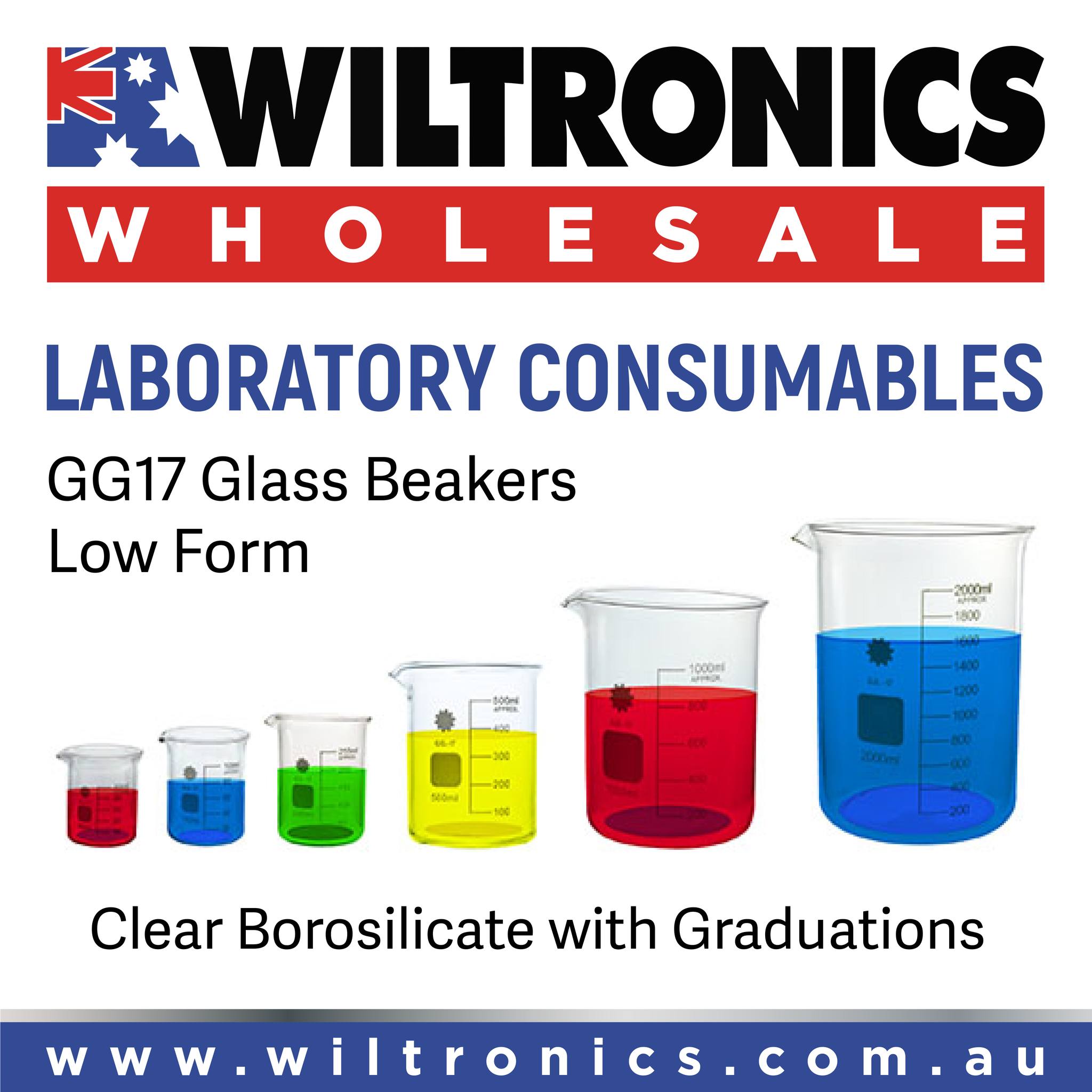 Wiltronics - Glass Beaker – GG17 Clear Borosilicate, Low...