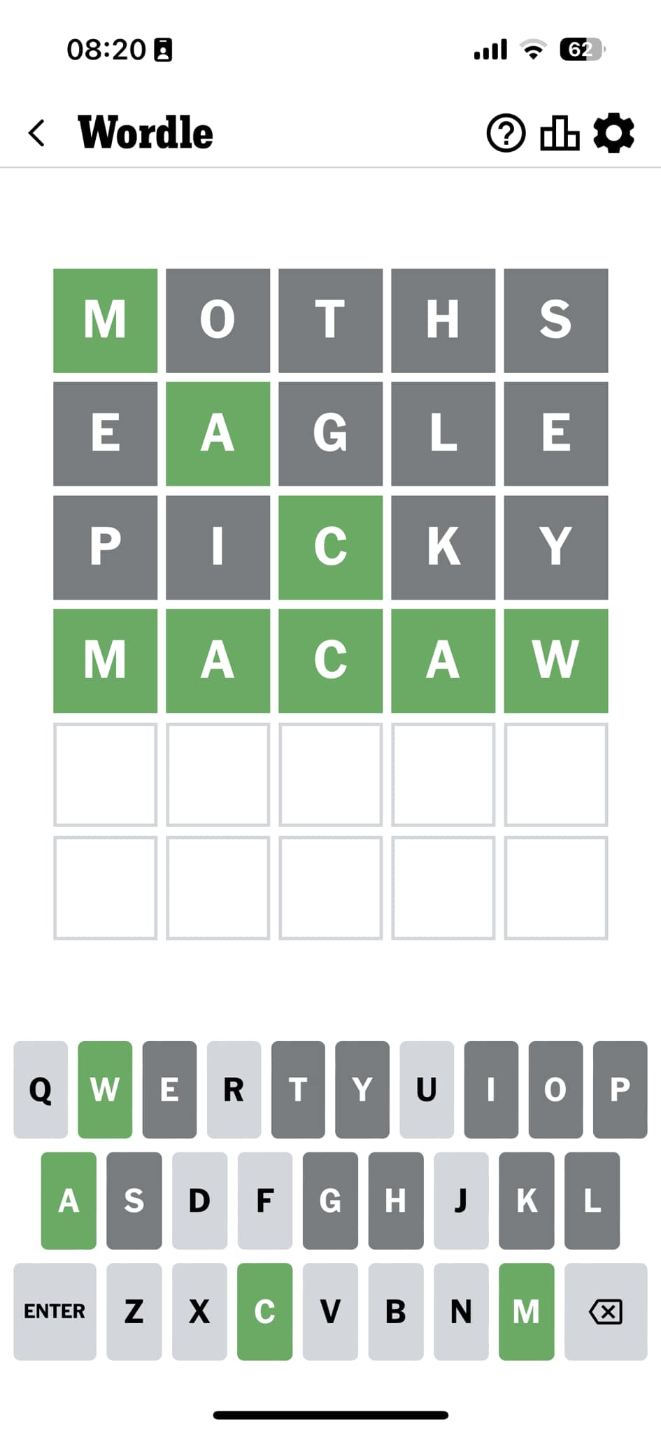 Wordle solved diagonally and horizontally