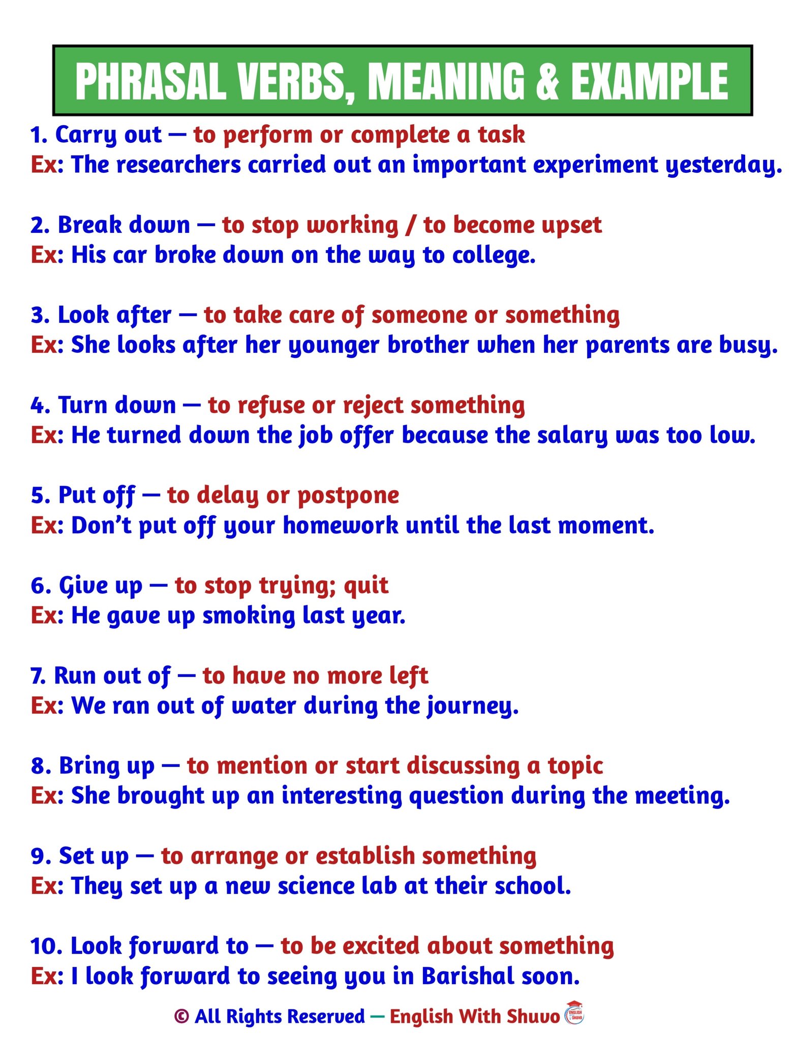 English - Phrasal Verbs, Meaning & Example #phrasalverbs #verbs # ...