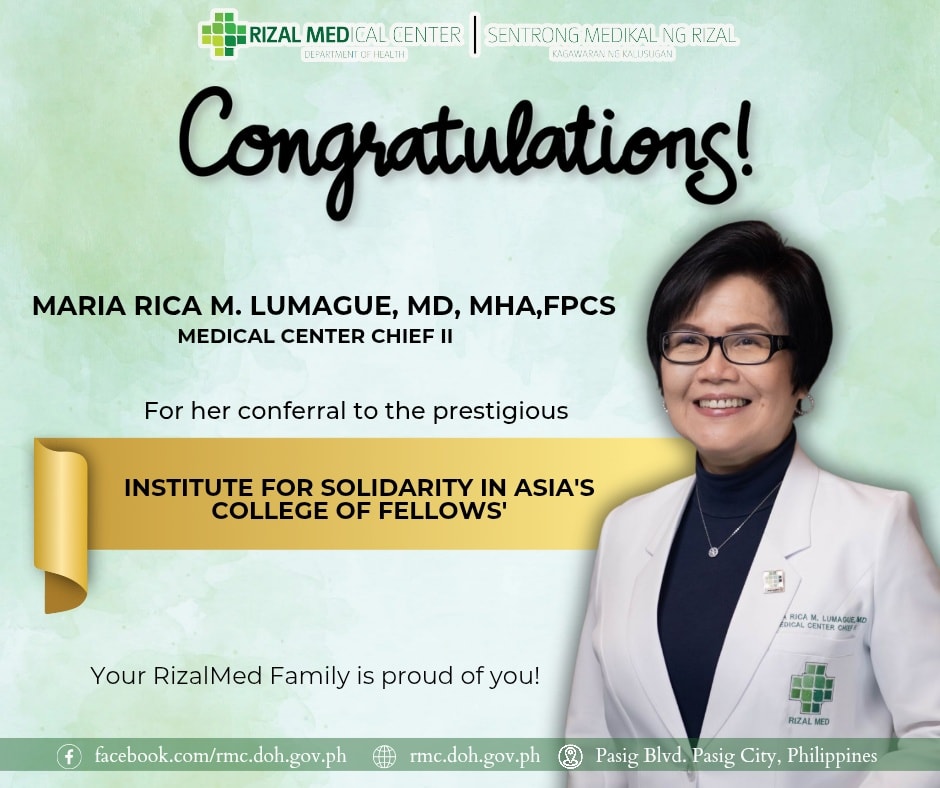 CONGRATULATIONS!!! 🏅DR. MARIA RICA... - Rizal Medical Center | Facebook