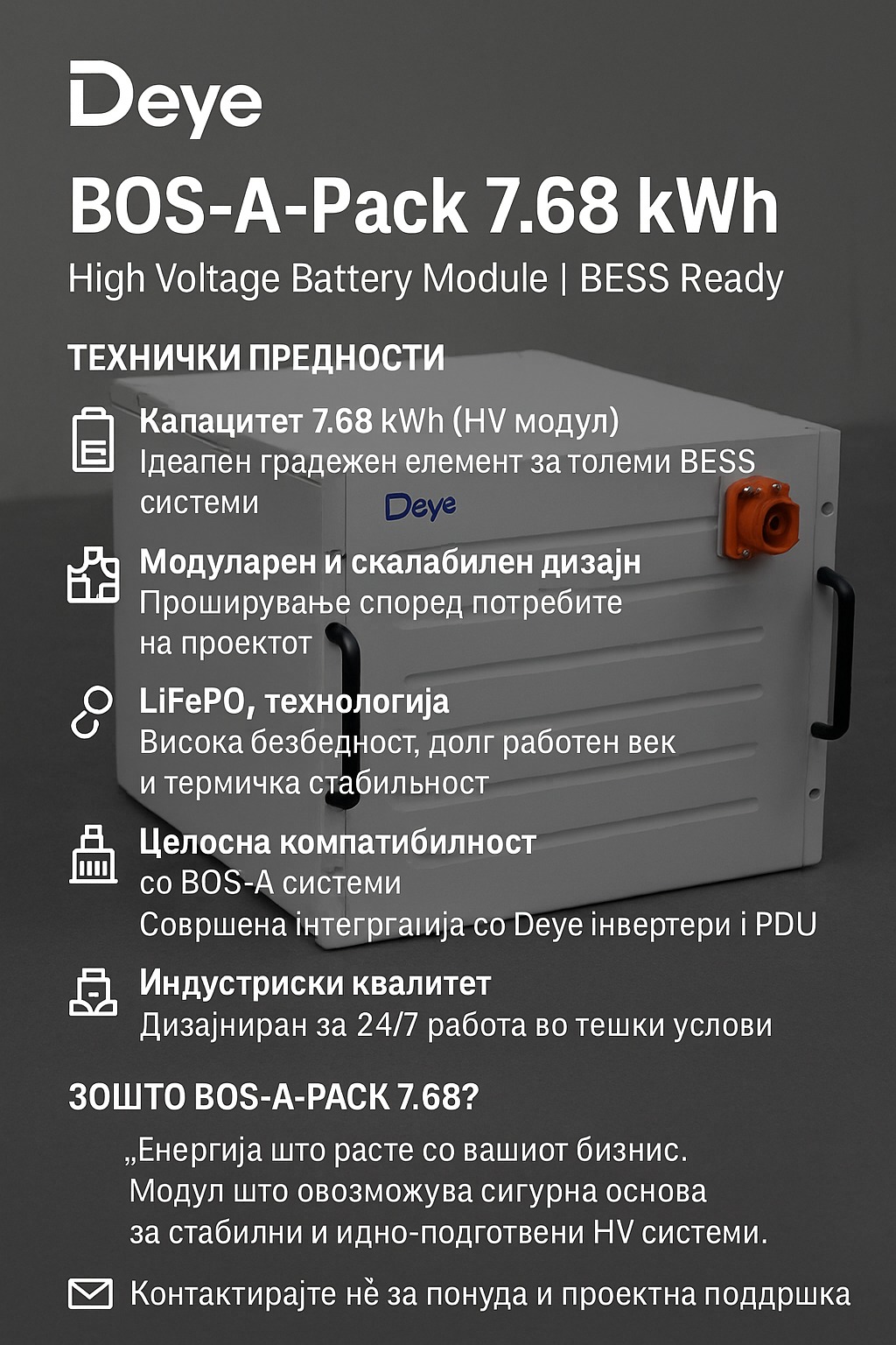 Солар-Тек - 🔋 DEYE BOS-A-PACK 7.68 kWh High Voltage батериски модул ...