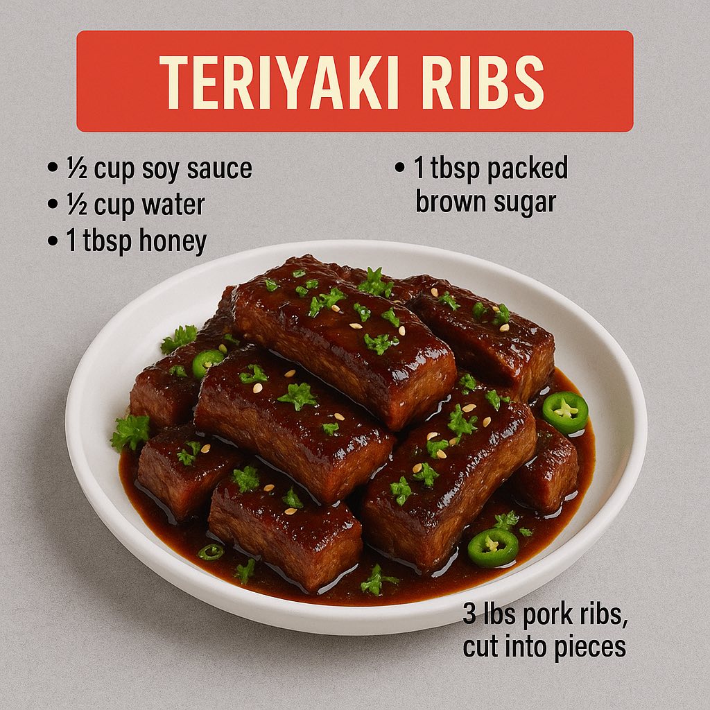 Our - Teriyaki Ribs Ingredients • ½ cup soy sauce • ½ cup water • 1 ...