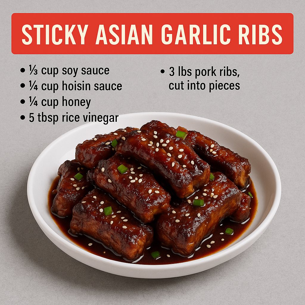 Our - Sticky Asian Garlic Ribs Ingredients • ⅓ cup soy sauce • ¼ cup ...