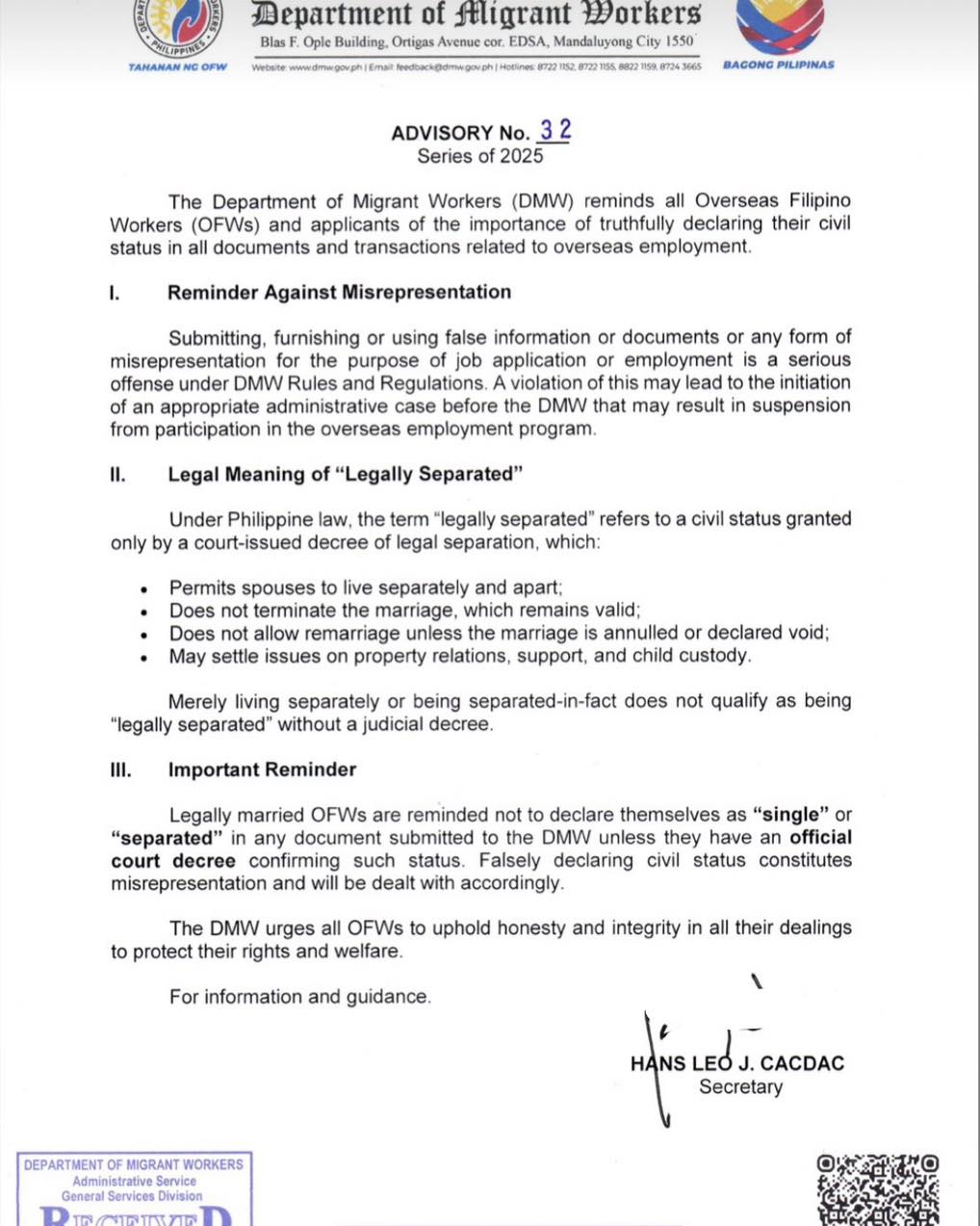 Marino - ATTENTION SEAFARERS/OFWs DMW Advisory No. 32: All OFWs are ...