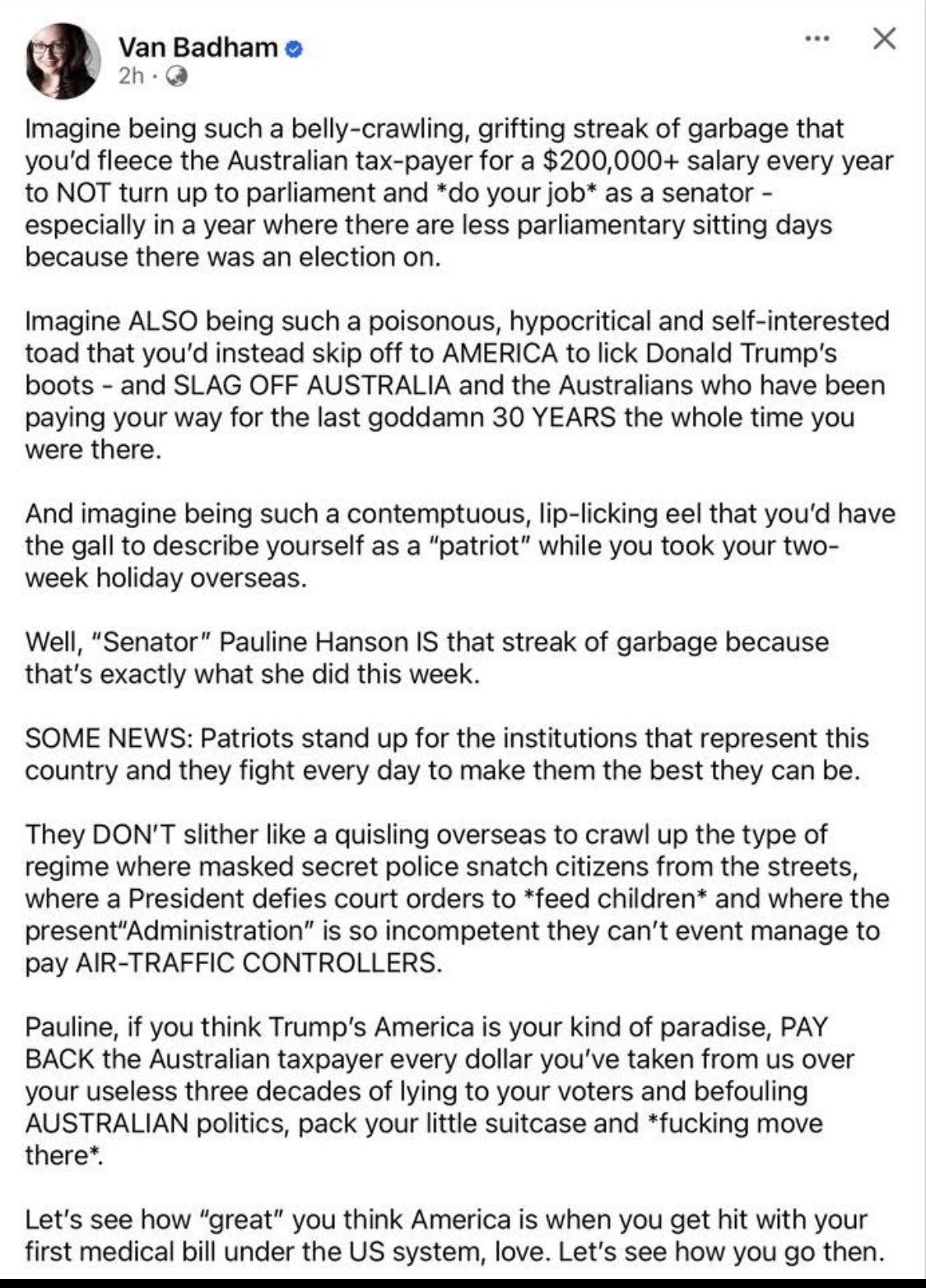 Hamza - Van Badham’s comments are a justified and forceful opposition ...