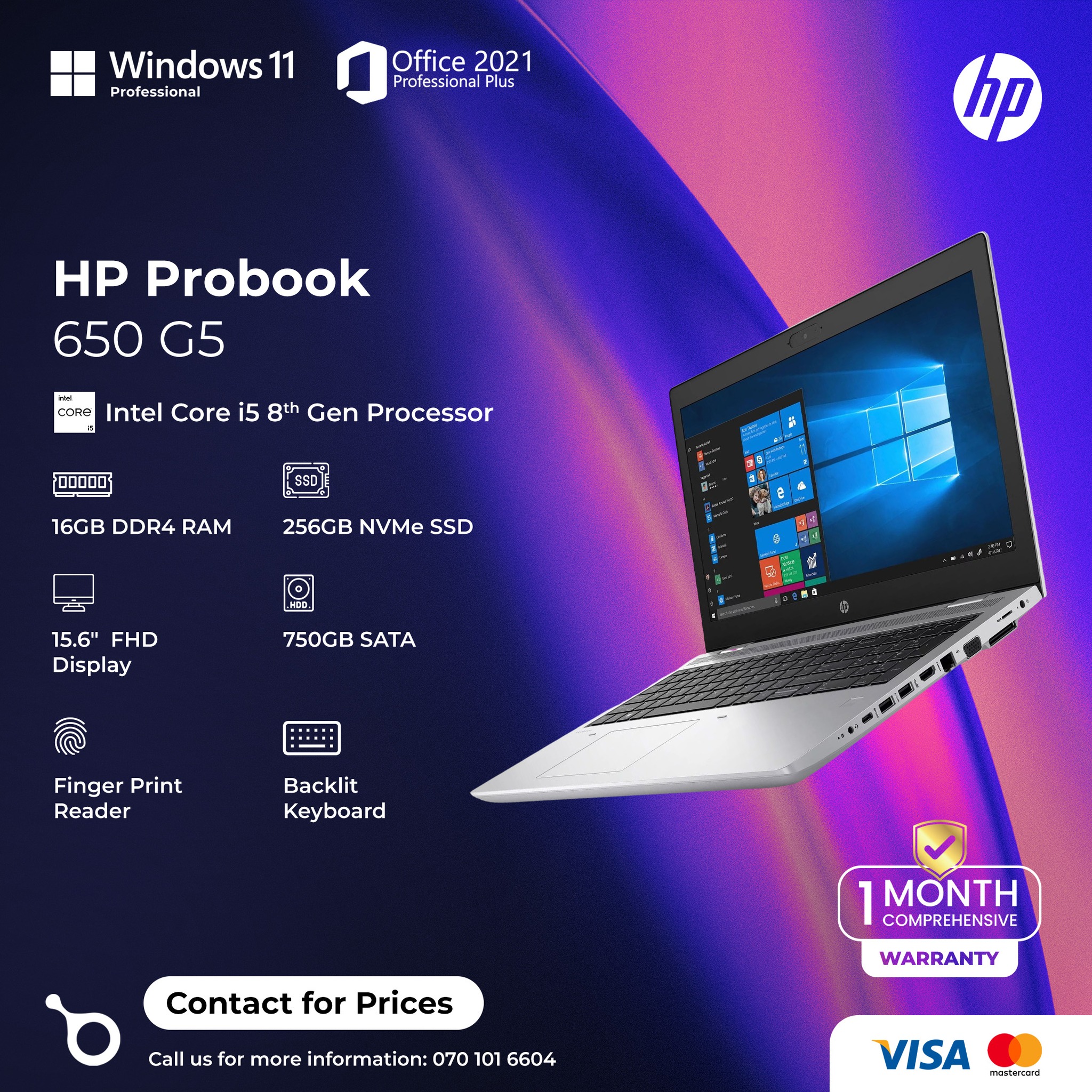 Hp Probook 650 G4 16Gb RAM, 256Gb Ssd, Corei5, Keyboard Light 