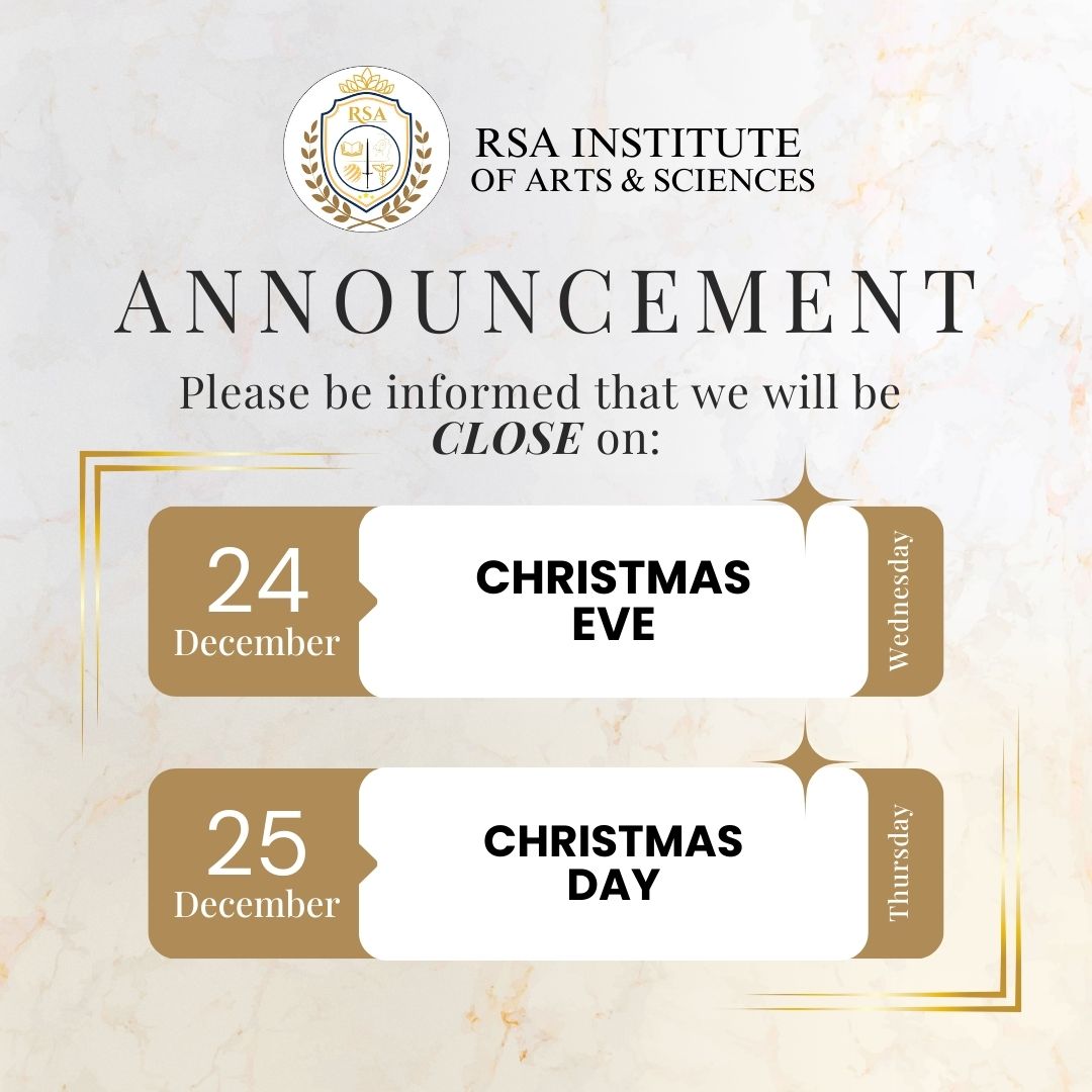 RSA - 🎄 ANNOUNCEMENT 🎄 Please be informed that RSA Institute of Arts ...
