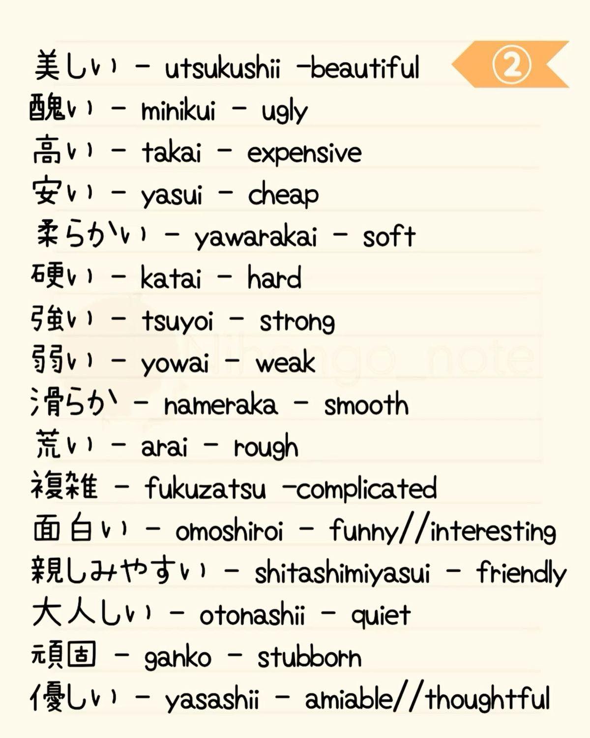 Japanese vocabulary list with English translations