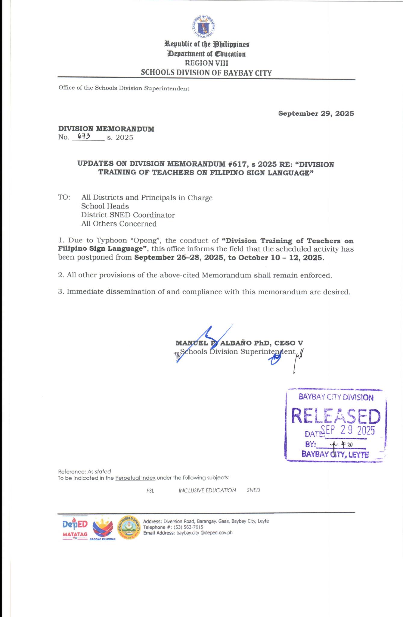 Recs Senag - DM NO 673, S. 2025 UPDATES ON DIVISION... | Facebook