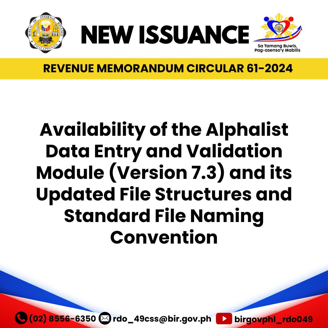 BIR - Revenue Memorandum Circular No. 61-2024 Notifies the availability ...