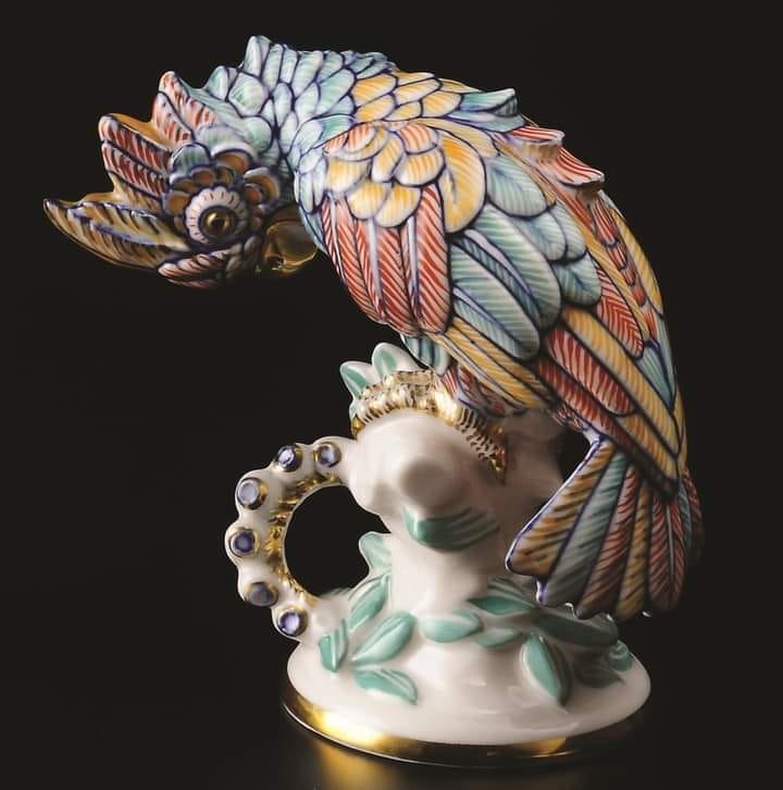 Colorful parrot figurine by Karl Tutter for Lorenz Hutschenreuther