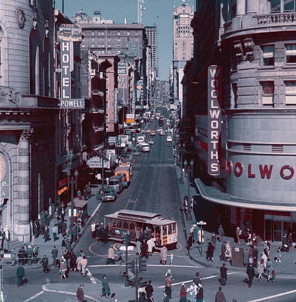 Historical - Powell and Market, San Francisco (1960s). Where the cable ...