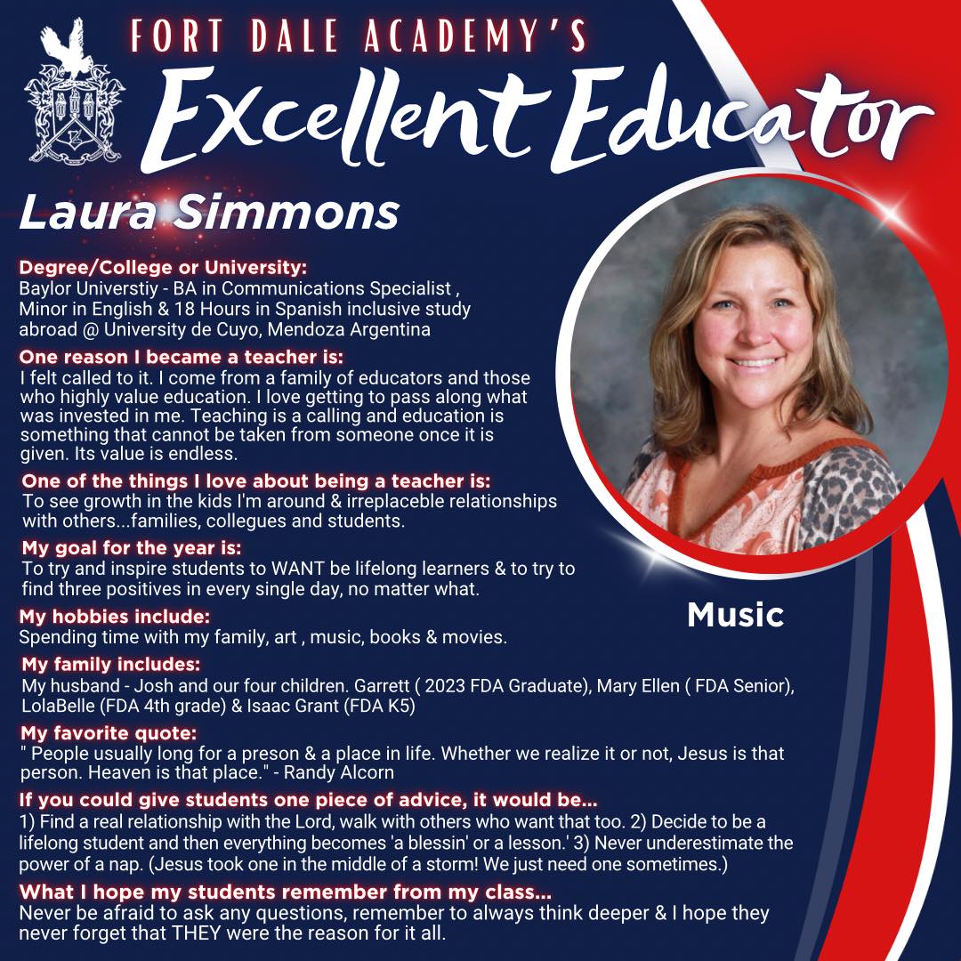 Today we are spotlighting Mrs. Laura... - Fort Dale Academy | Facebook