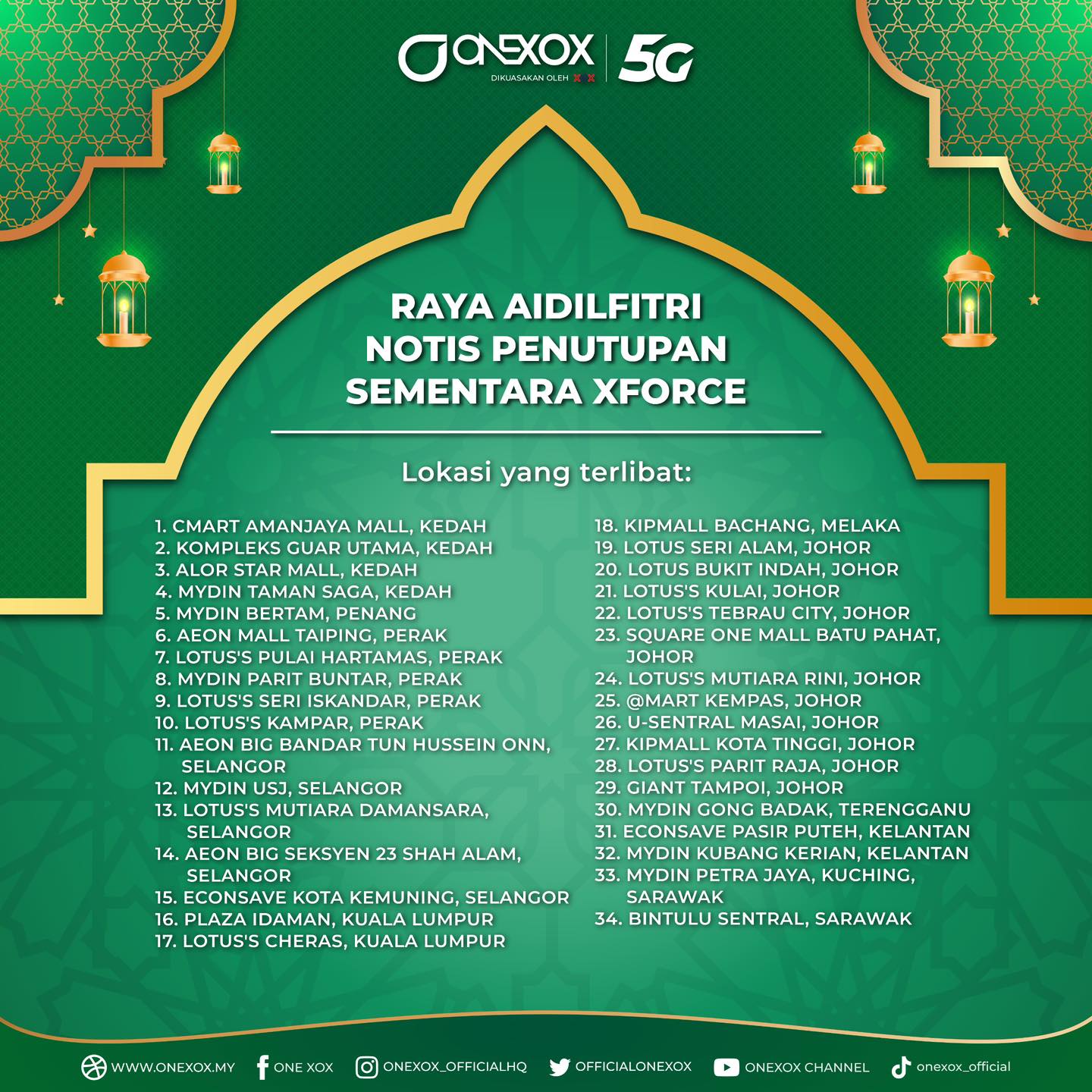 ONE XOX - Pelanggan yang dihormati, Sempena perayaan...