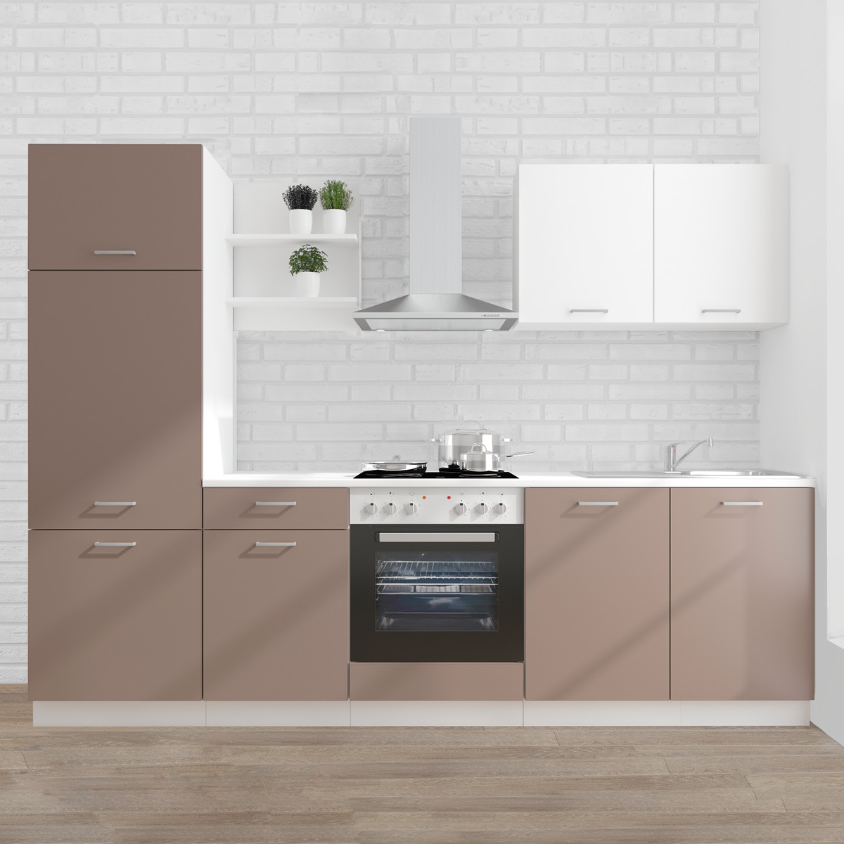 Küche direkt zum Mitnehmen!🍳 In einem extravaganten Farbmix aus Truffle gray und schlichtem Weiß präsentiert sich diese geräumige Küche. Der Küchenblock wird in deiner Küche pure Modernität versprühen