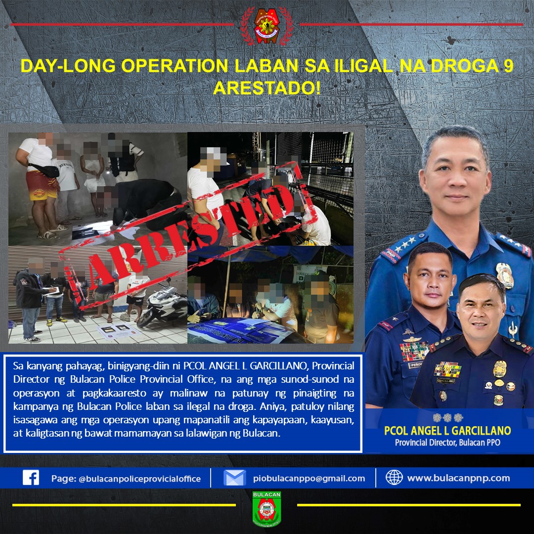 Bulacan - DAY-LONG OPERATION LABAN SA ILIGAL NA DROGA 9 ARESTADO! Camp ...
