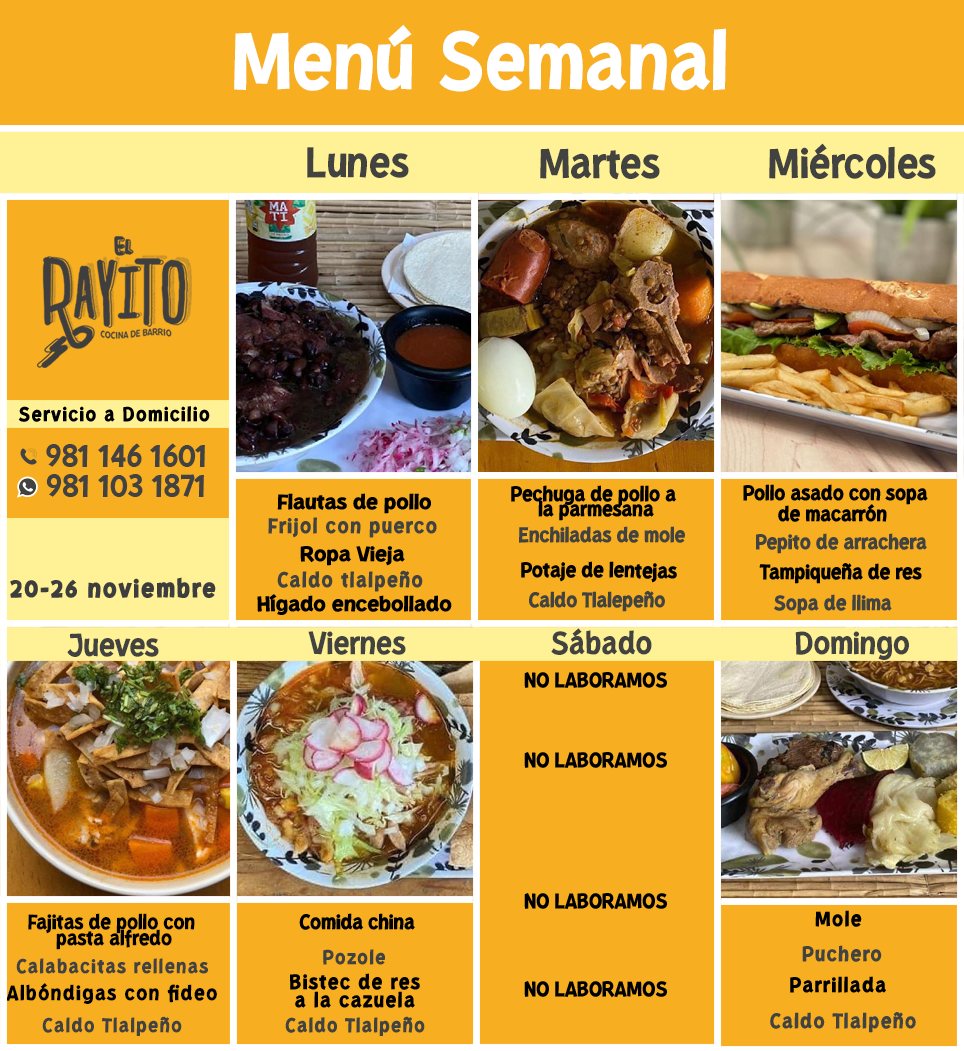 El Rayito - ⚡️DISFRUTA DE NUESTRAS COMIDAS DE LA SEMANA⚡️...