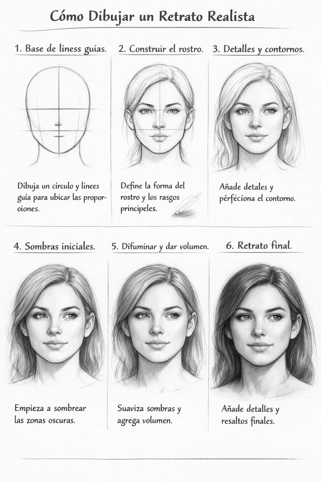 Dibujando - 🖼️ Cómo dibujar un retrato realista (resumen) 1️⃣ Líneas ...
