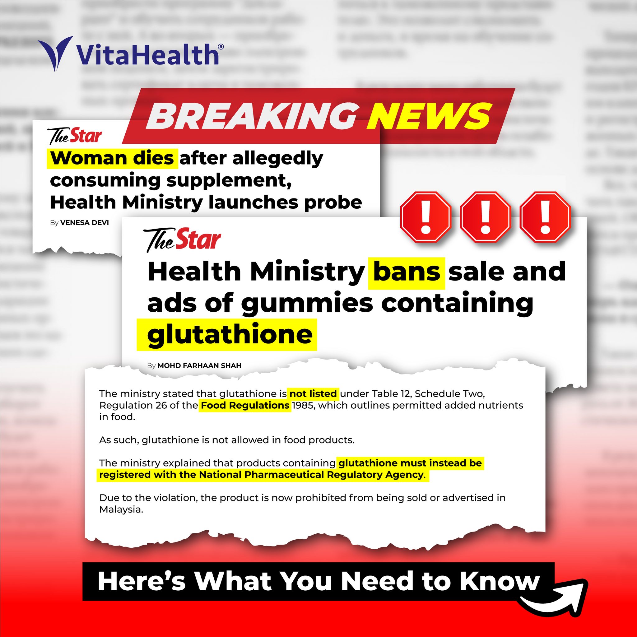 ⚠️News went viral online that a woman allegedly lost her life after consuming a RM20 glutathione supplement! Here's what you need to know: 💡 Glutathione itself is naturally produced by the body and