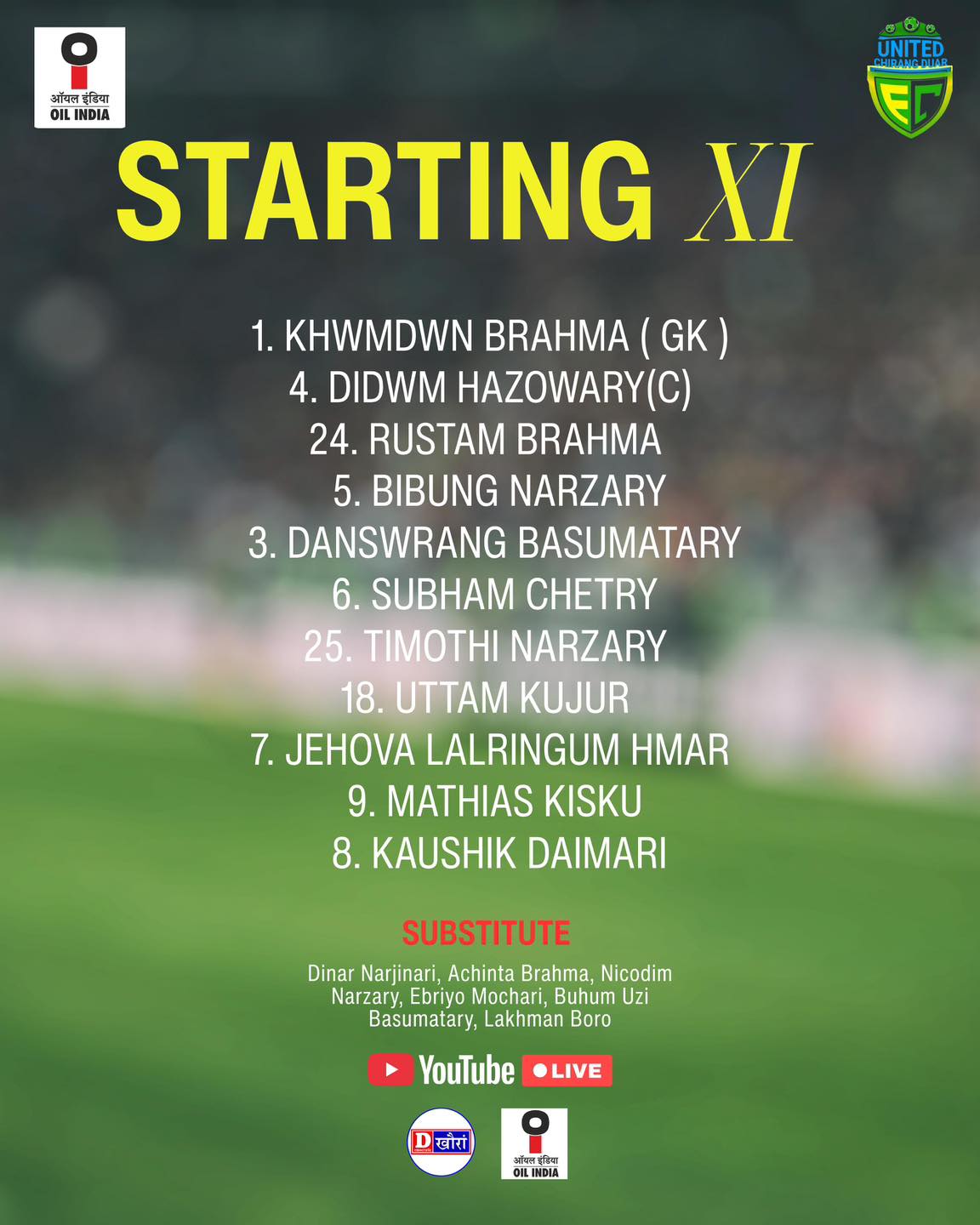 Team News! 🗞️ 🆚 Daimond Harbour... - United Chirang Duar FC | Facebook