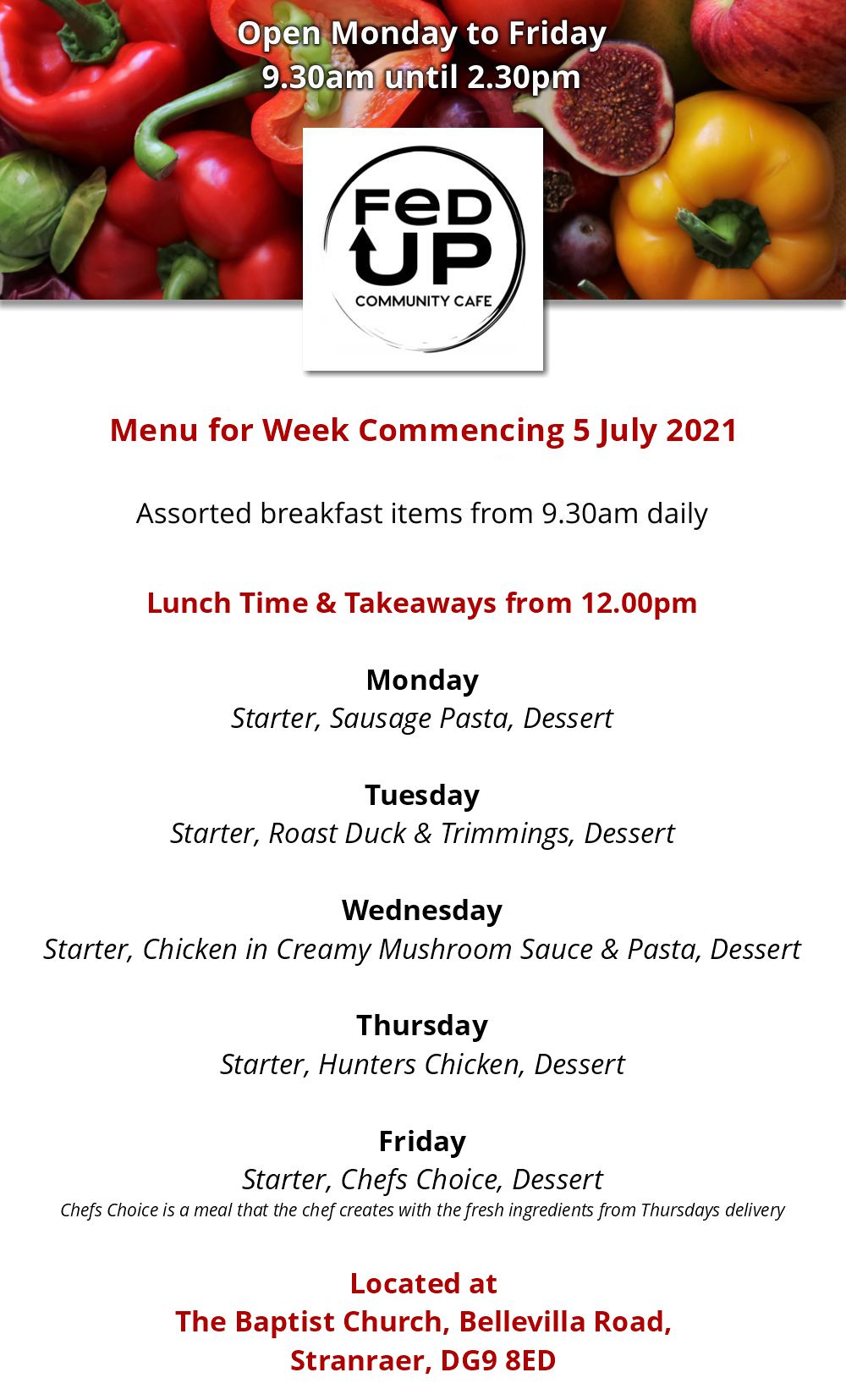 MENU FOR WEEK COMMENCING 5th... - Fed Up - Community Cafe