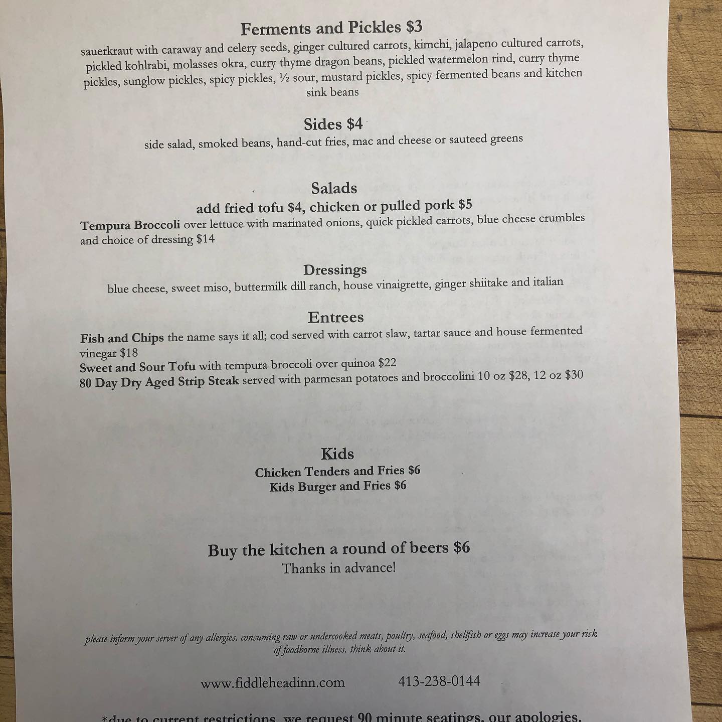 Our menu for... - Fiddlehead Inn featuring The Rabbit Hole