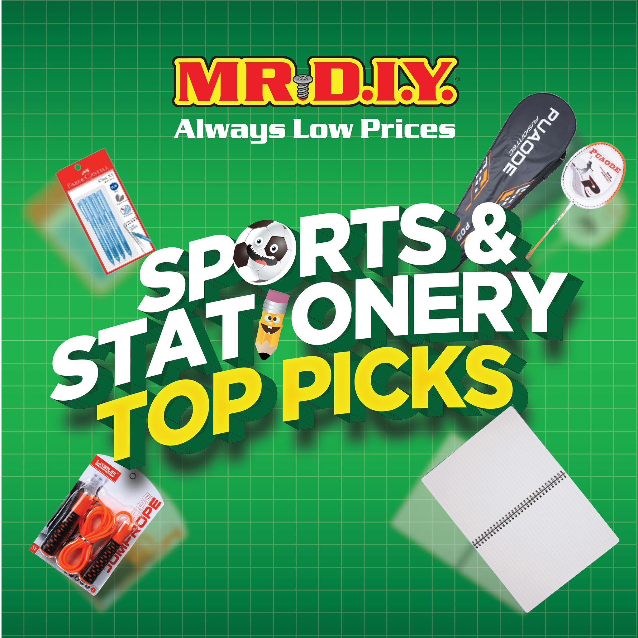 ? SPORTS & STATIONERY TOP PICKS ? is here for you at MR.DIY 
