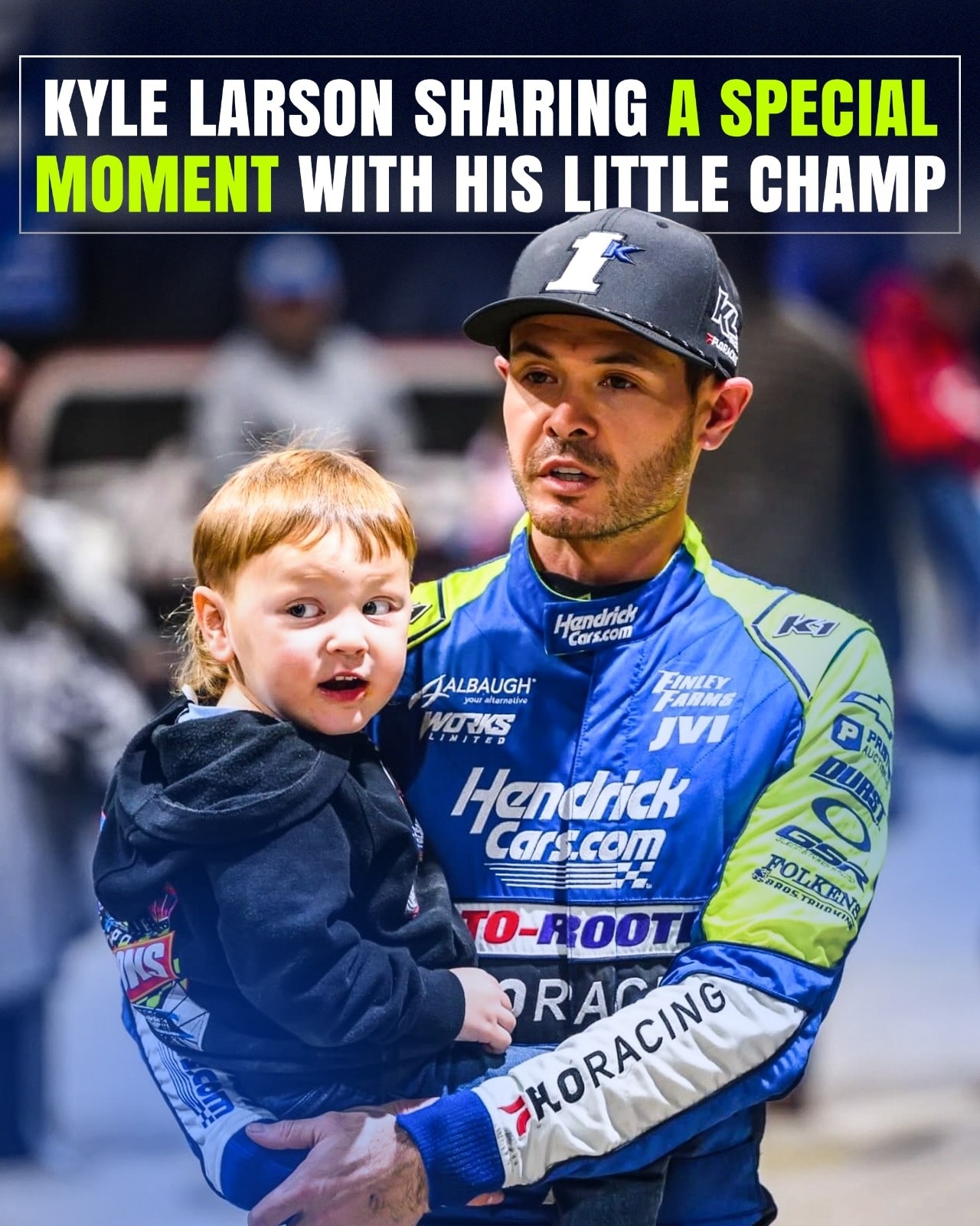 Nascar - Kyle Larson sharing a special moment with his little champ 💙🏁 ...