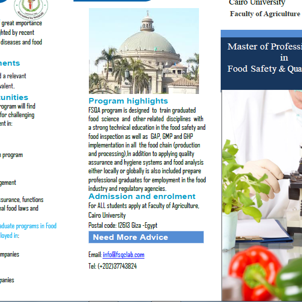 Master of Professional Studies Food Safety & Quality Assurance