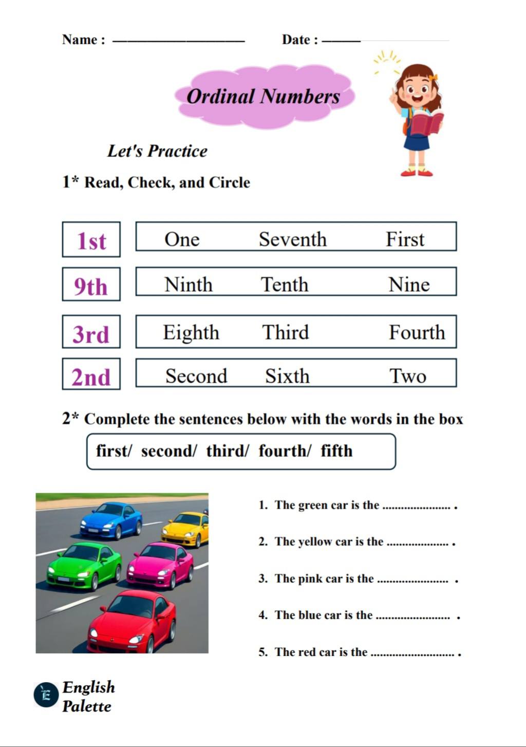 English Palette - 📘🖇#تمارين حول الأعداد الترتيبية والأشكال... | Facebook