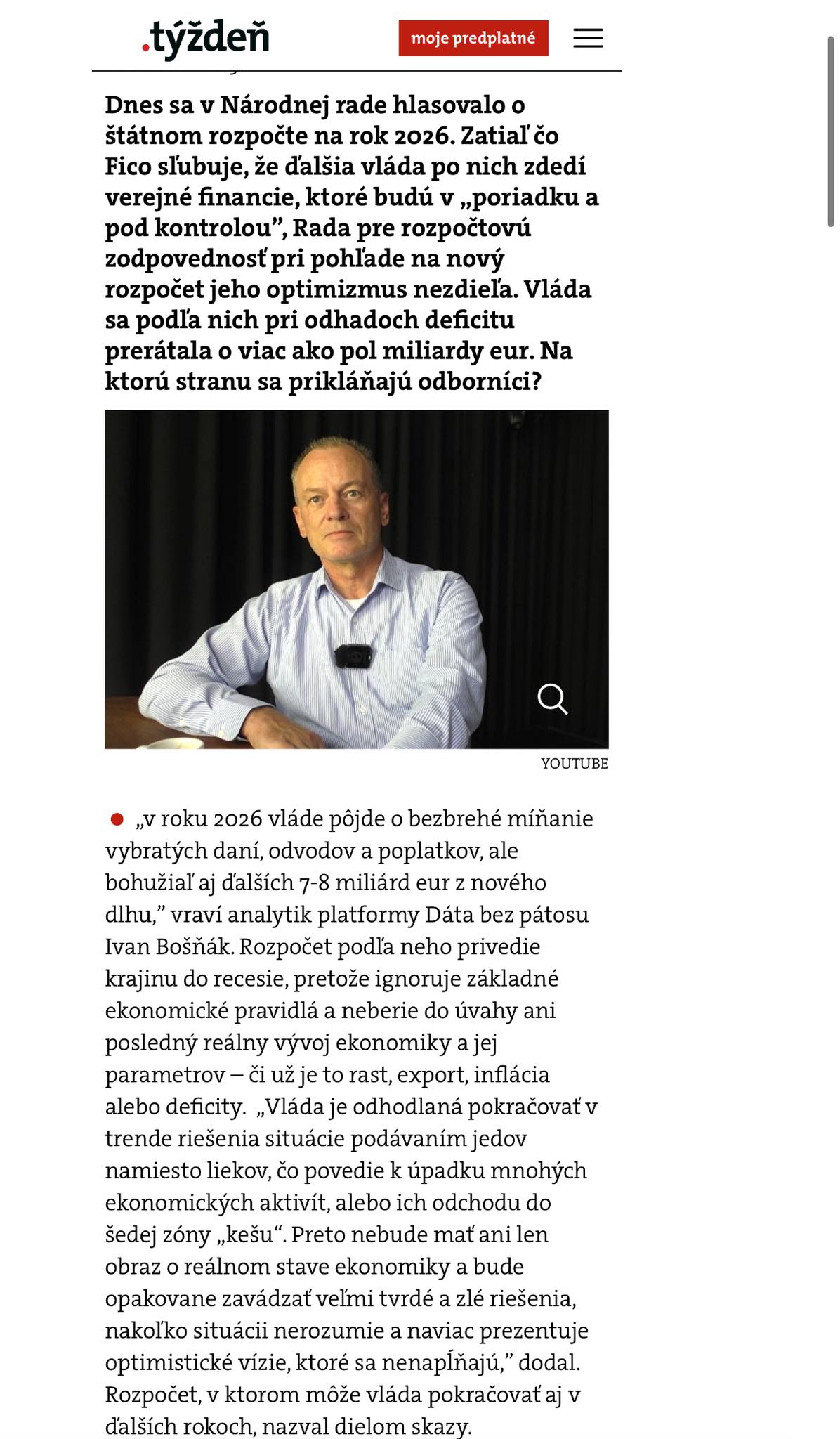 Dáta - Za rozpočet vláda potlesk nezožne 👎 Via: týždeň „V roku 2026 ...
