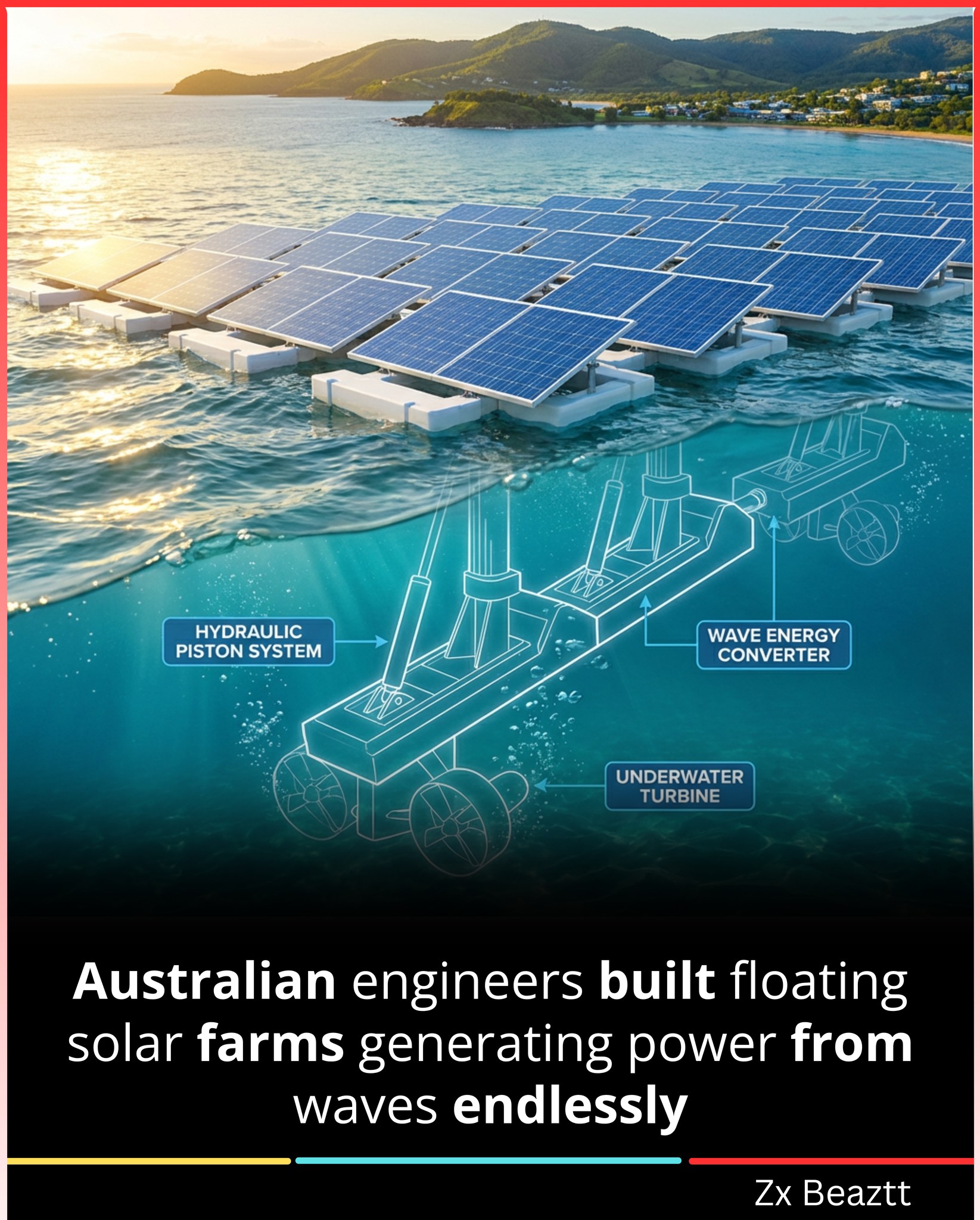 Marie -Ryoの初期イメージ作品。 World's first floating solar farm withstands open-ocean waves
