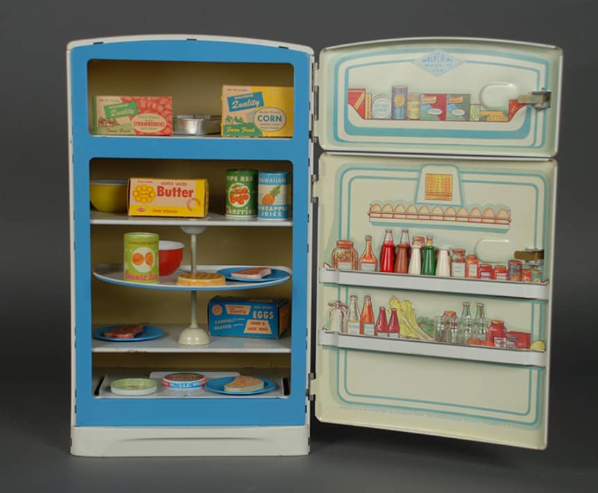 Vintage metal Wolverine toy refrigerator. Guessing 1960s. Decent