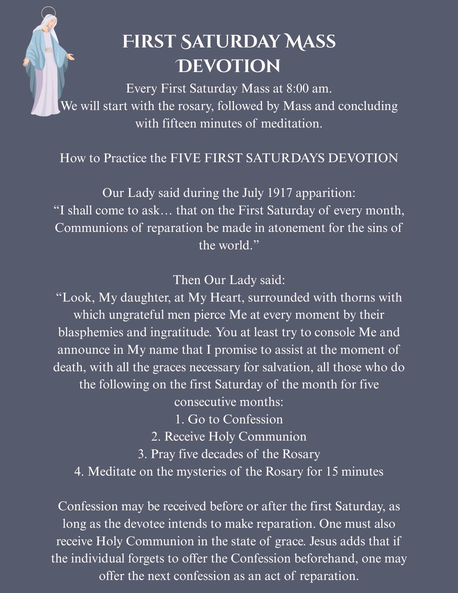 St. - All are invited to join us this First Saturday at 8:00 AM for the ...