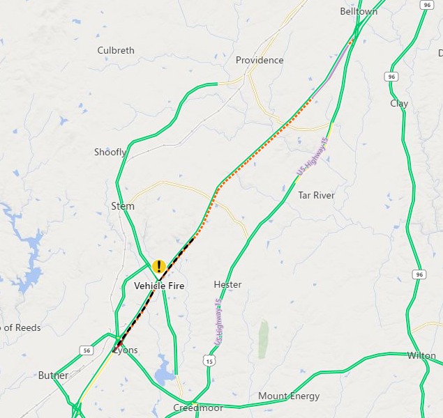 I-85 north closed due to vehicle incident near Butner