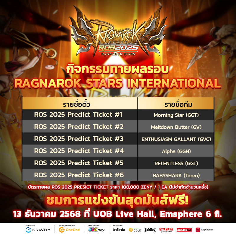Ragnarok - 🎉 Ragnarok Stars 2025 International 🎉 เปิดให้ “ทายผลการ ...