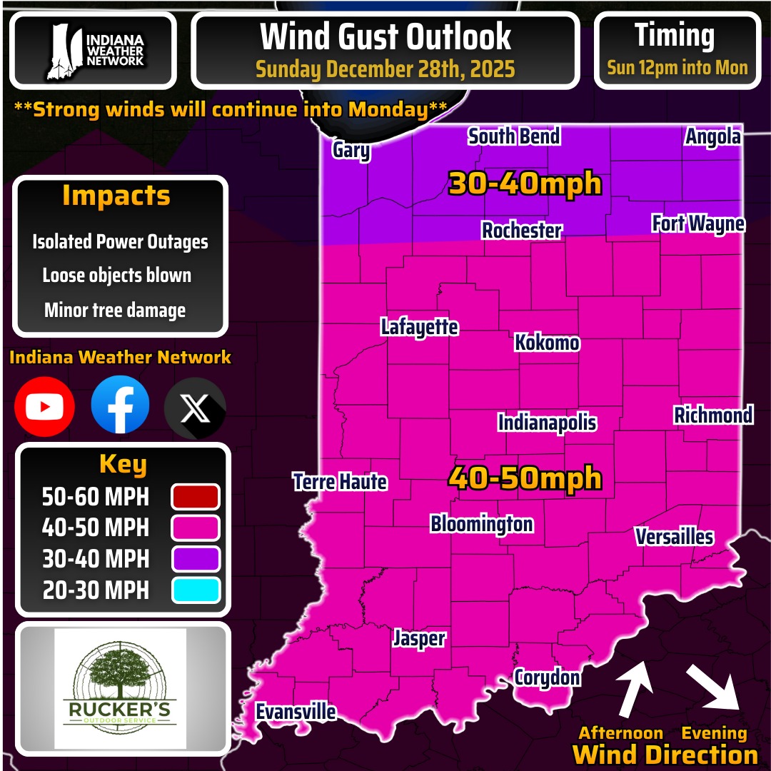 Indiana - Wind gusts will pick up Sunday around noon, and continue ...