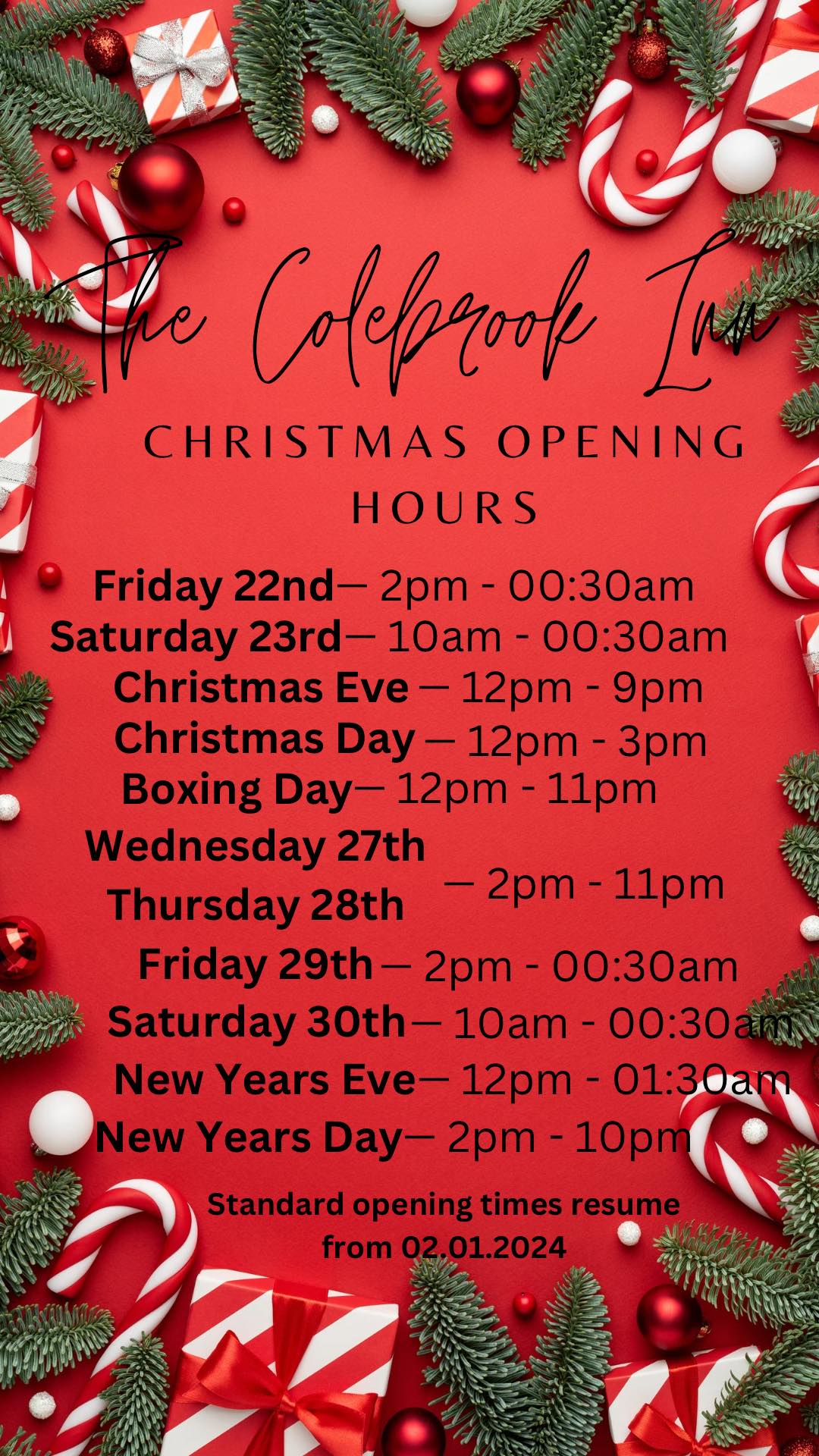 Christmas Opening Hours 🎅🏻🎄 - The Colebrook Inn | Facebook