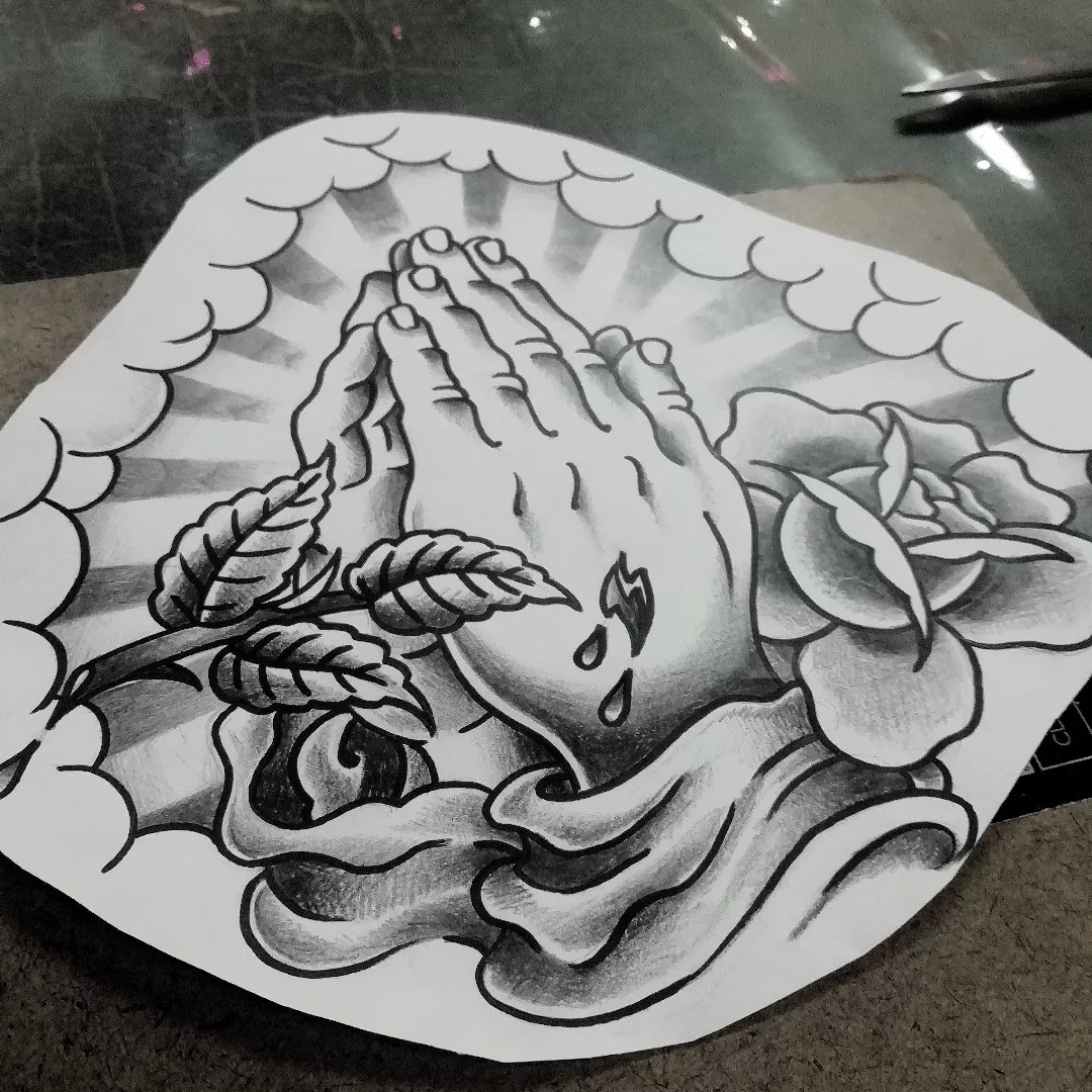 Ricklepickel - Fun trad praying hands #tattooshop #tattoo