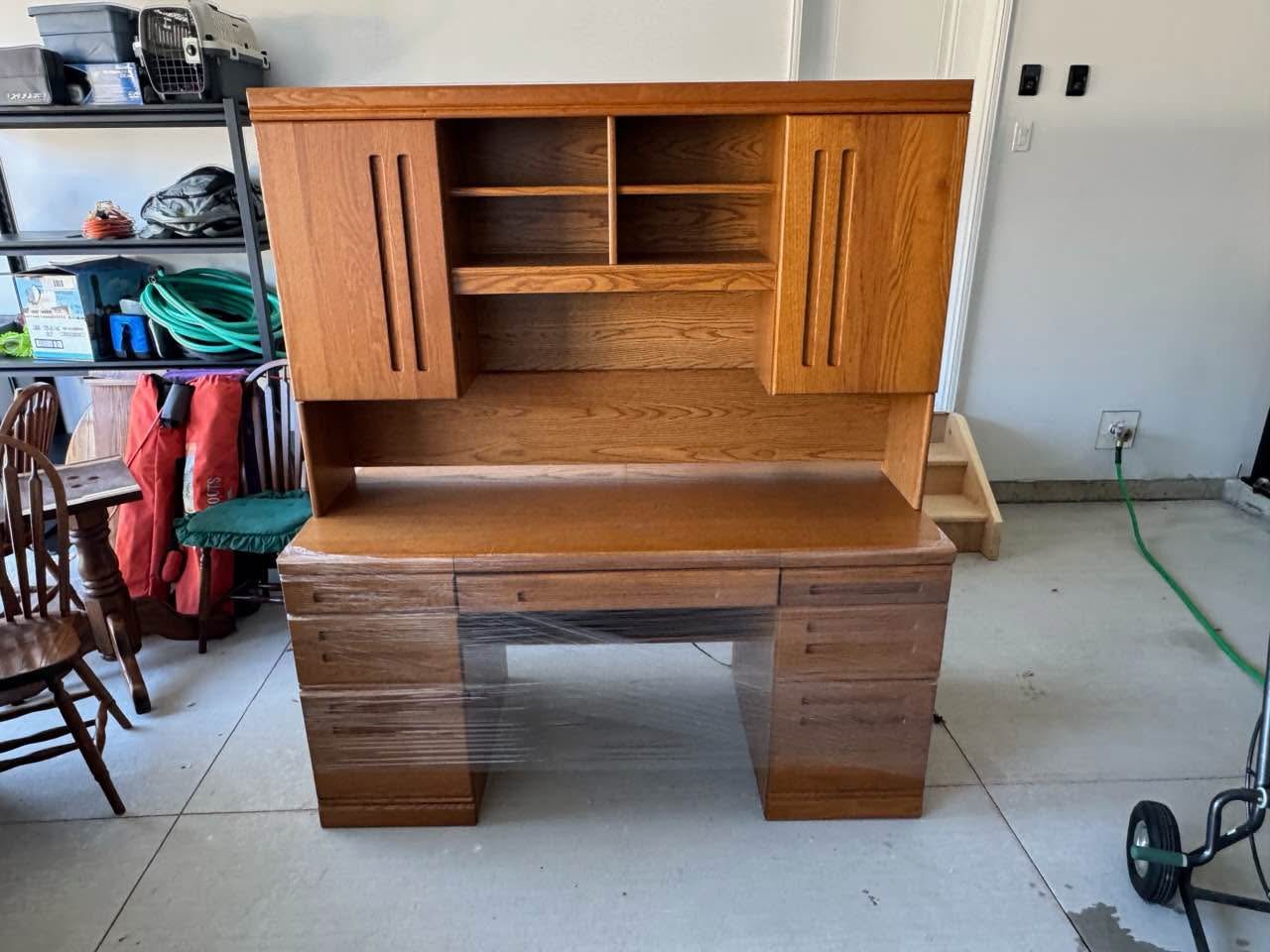 Oak desk with matching upper shelf cabinet - Desks - Mount Brydges ...