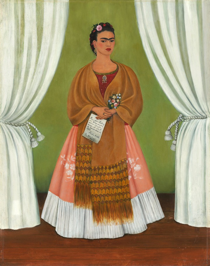 self portrait in red and gold dress Frida Kahlo (Mexican, 1907-1954): Self-Portrait Dress, 1941. oil on canvas, 37.8 x 26.9 cm. © Estate of Frida Kahlo. Jacques and Natasha Gelman Collection, Mexico City. #fridakahlo @fridakahlo # Bespoke Bridal Lehengas